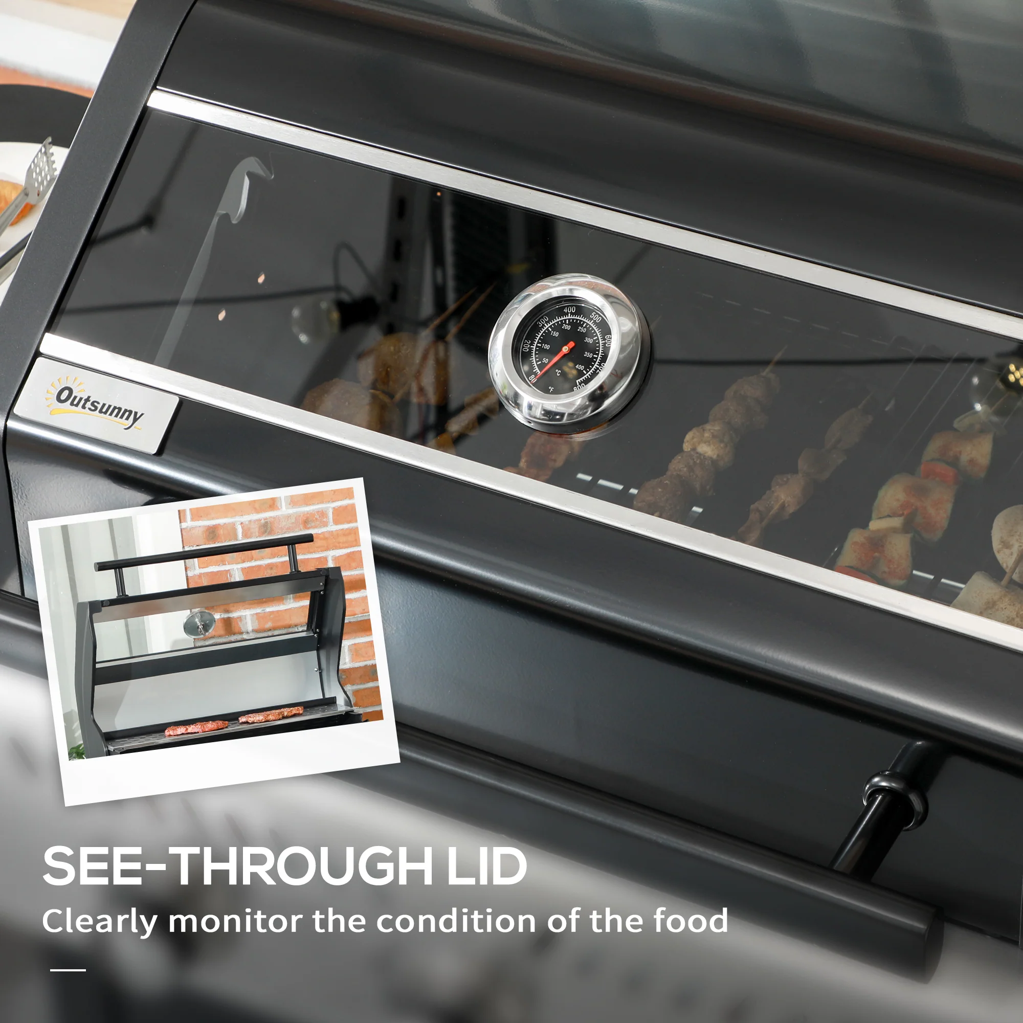 Outsunny 3 Burner Propane Gas BBQ Grill with See-through Lid and Thermometer - Image 4
