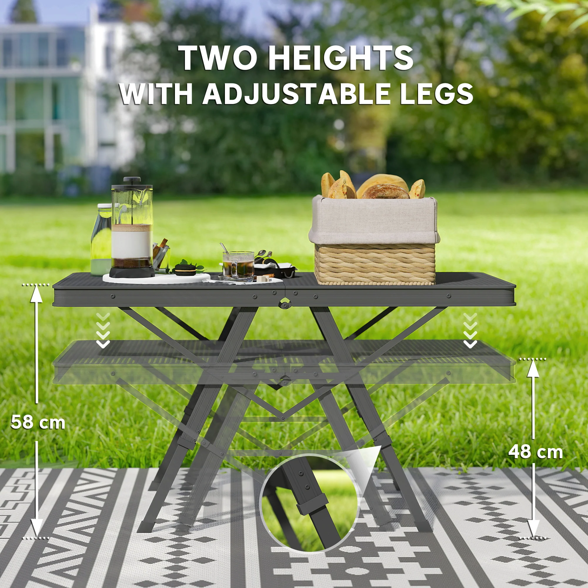 Outsunny 3 ft Folding Camping Table w/ Adjustable Heights & Mesh Desktop - Image 4
