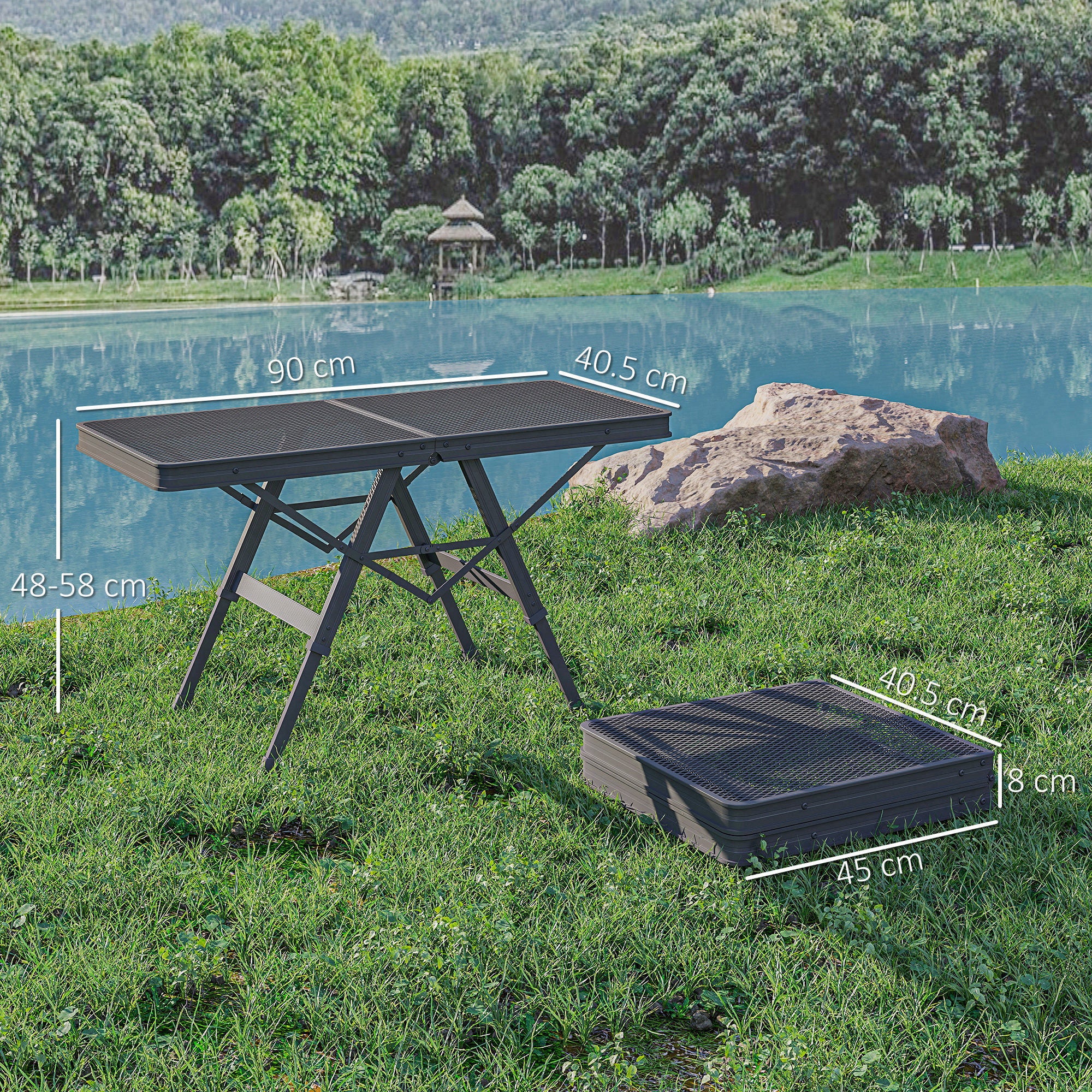 Outsunny 3 ft Folding Camping Table w/ Adjustable Heights & Mesh Desktop - Image 5
