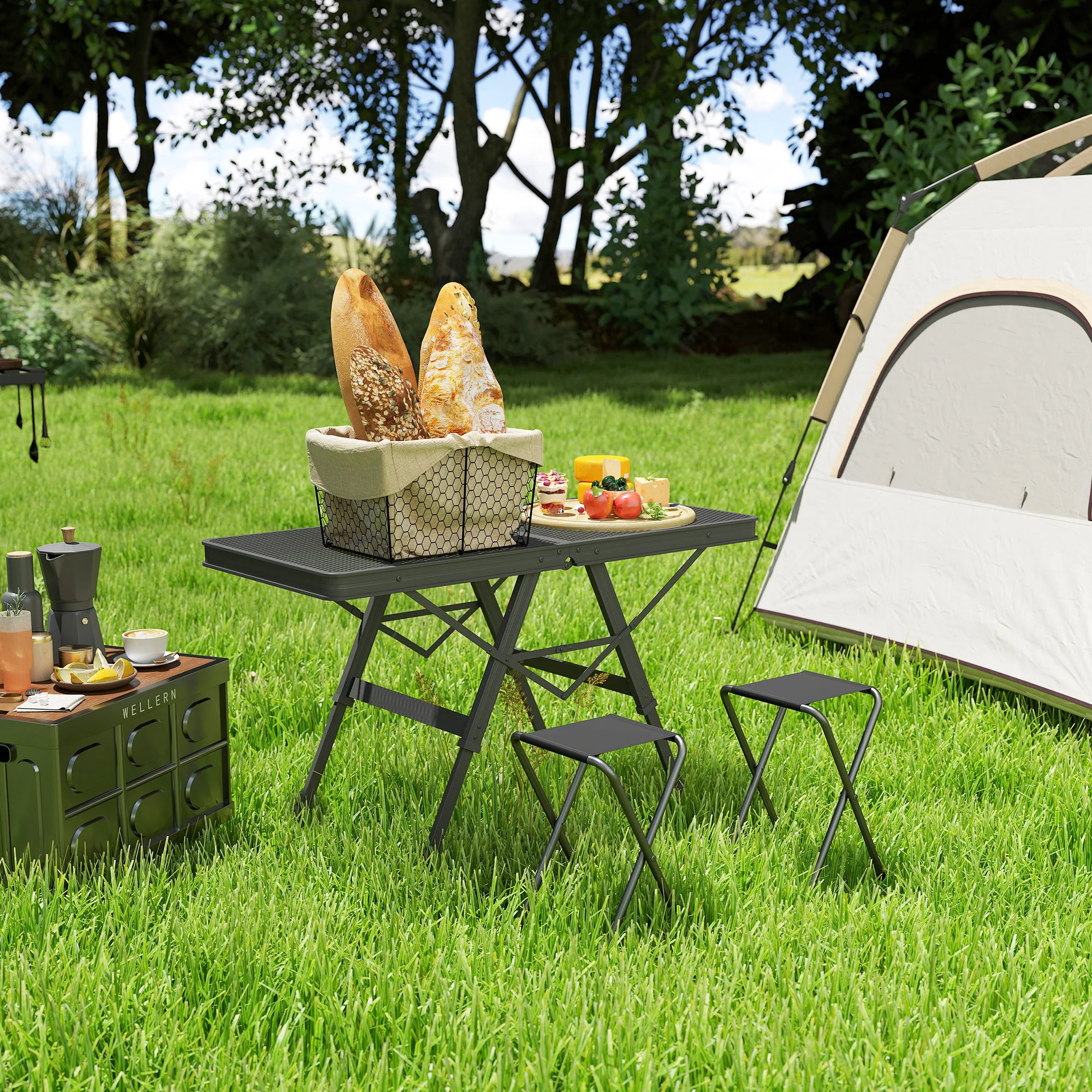 Outsunny 3 ft Folding Camping Table w/ Adjustable Heights & Mesh Desktop - Image 7