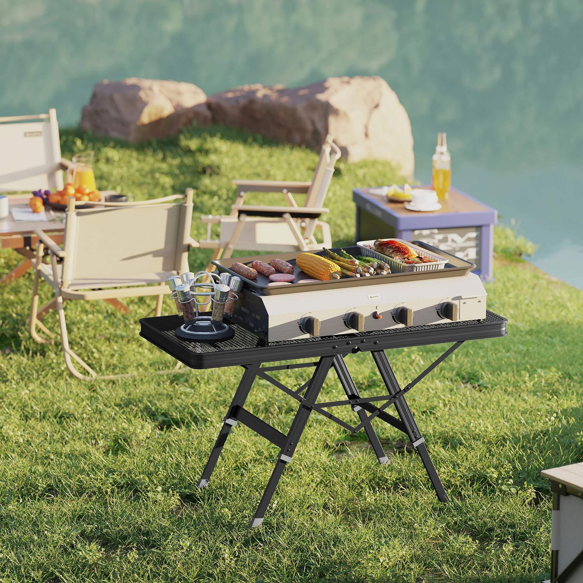 Outsunny 3 ft Folding Camping Table w/ Adjustable Heights & Mesh Desktop - Image 8