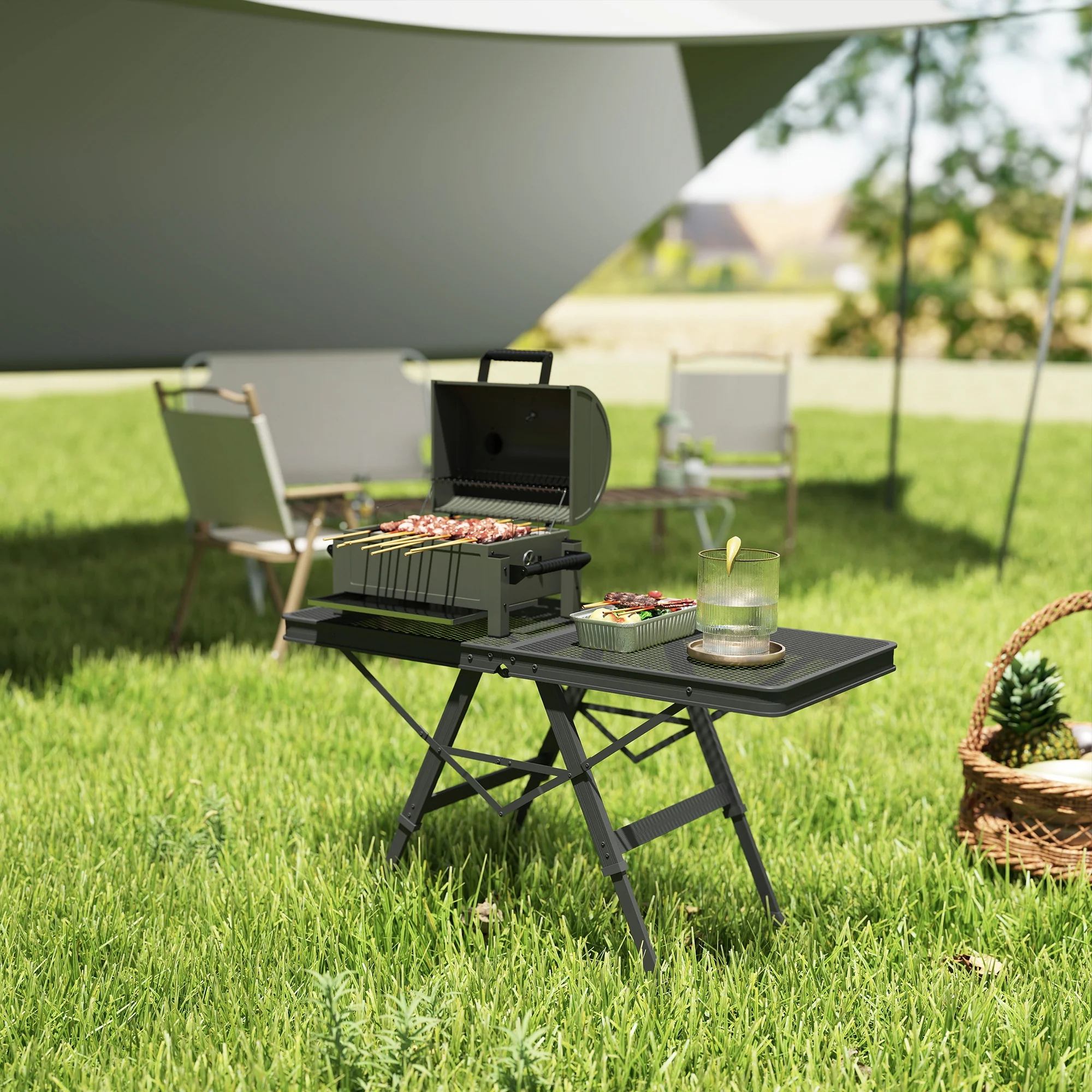 Outsunny 3 ft Folding Camping Table w/ Adjustable Heights & Mesh Desktop - Image 9