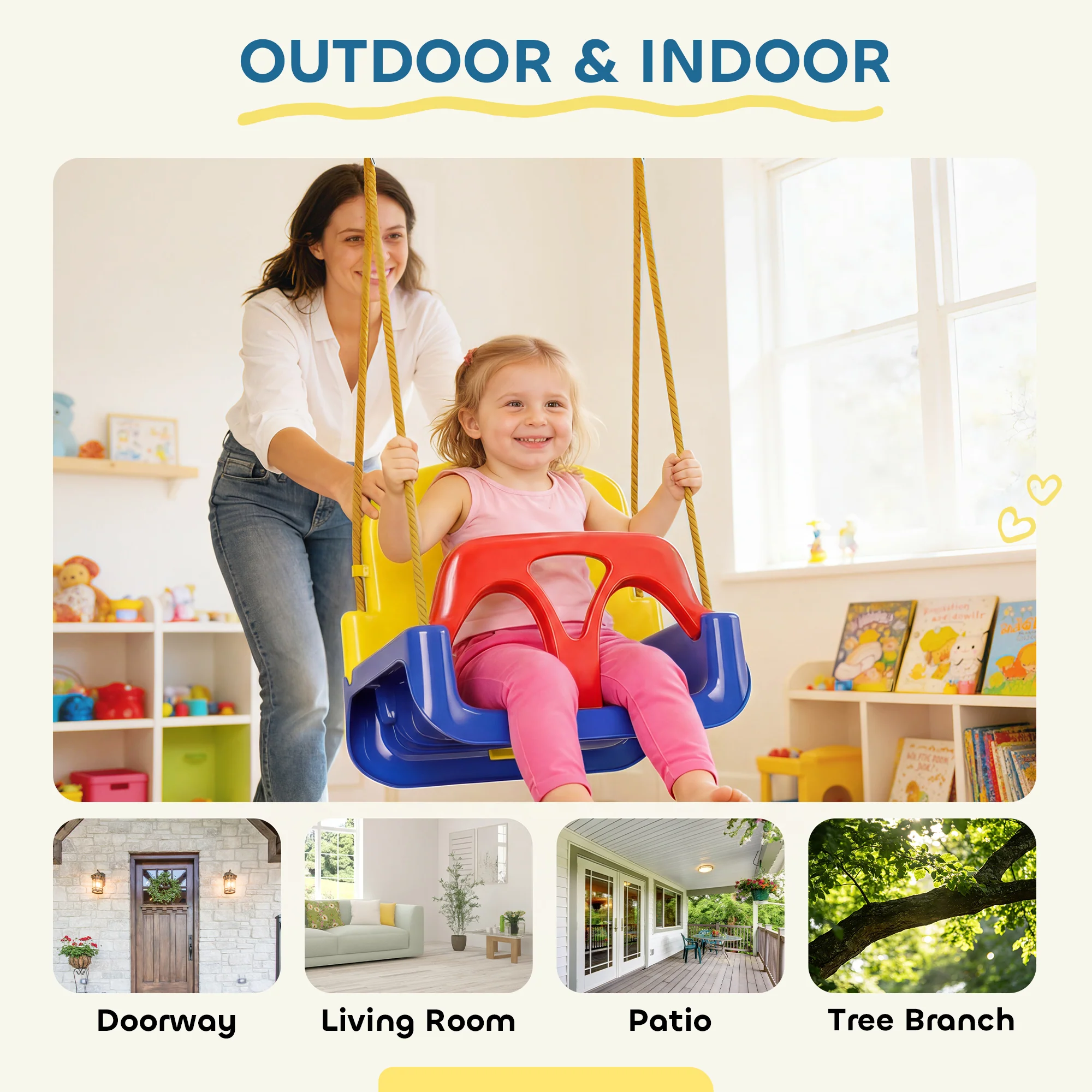 Outsunny 3 In 1 Kids Swing Seat, Adjustable Toddler Swing Chair, Dark Blue - Image 7
