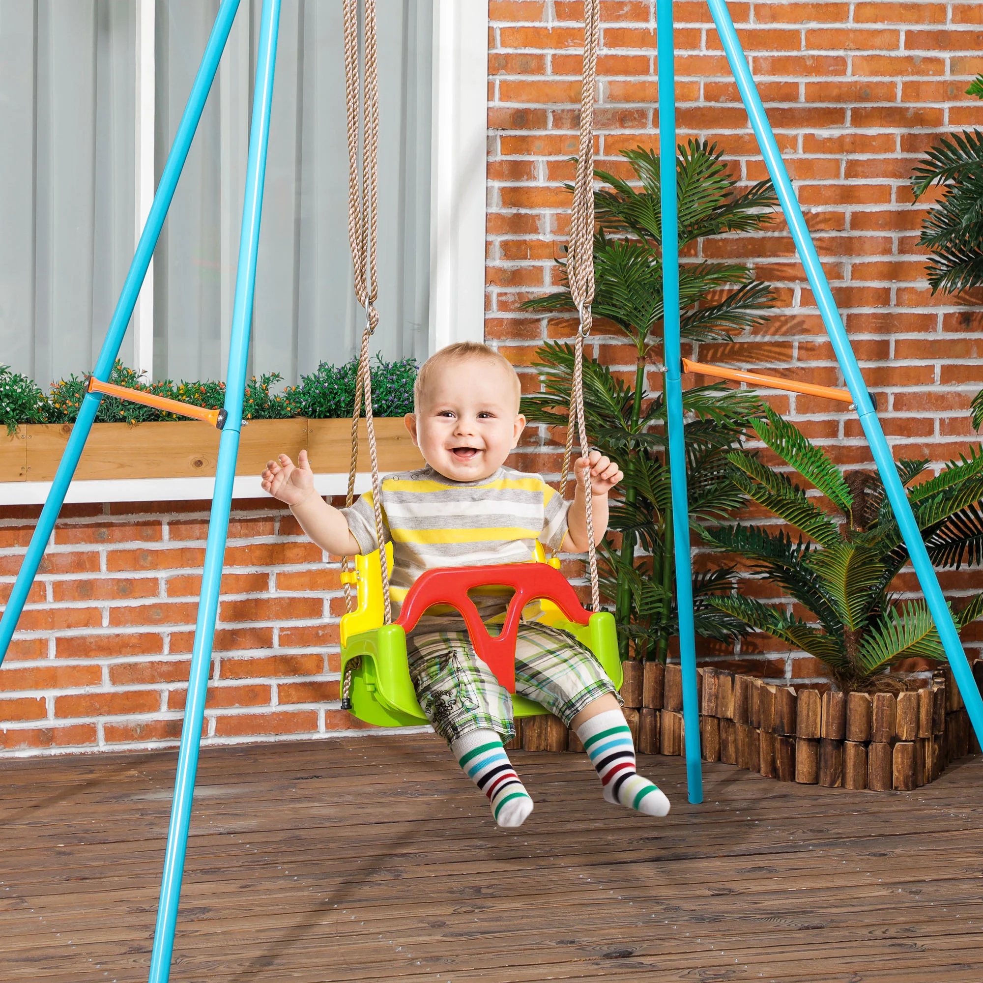 Outsunny 3 in 1 Kids Swing Seat, Adjustable Toddler Swing Chair, Green - Image 2