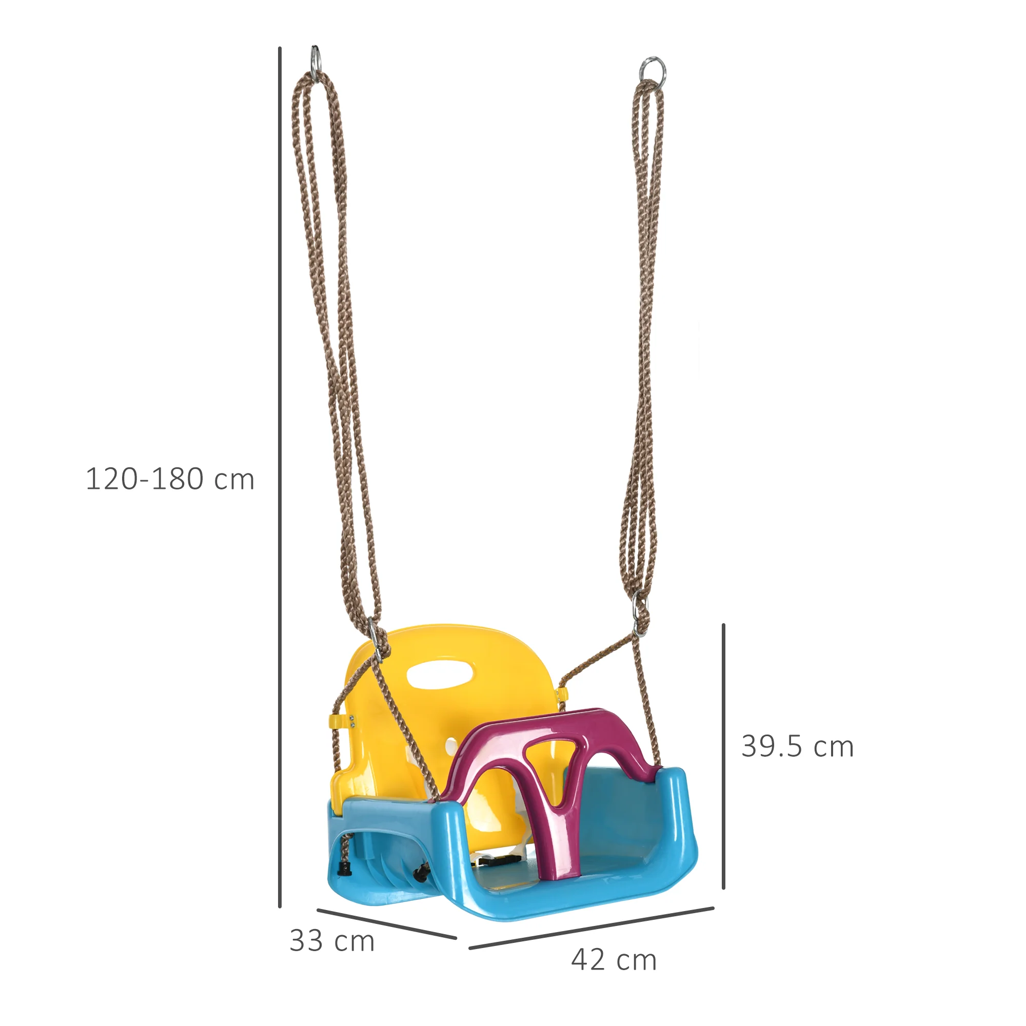 Outsunny 3 In 1 Kids Swing Seat, Adjustable Toddler Swing Chair, Light Blue - Image 5