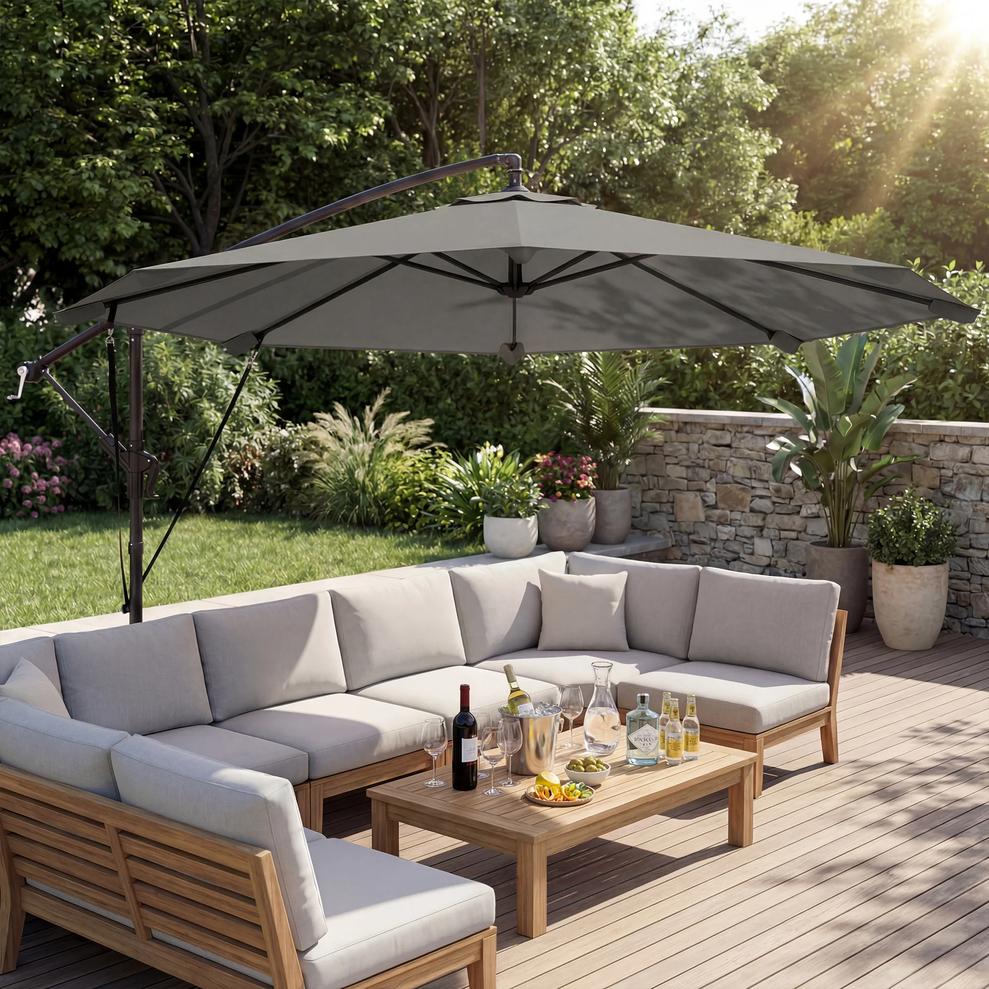 Outsunny 3 M Cantilever Parasol, Offset Umbrella With Cover And Wind Ropes - Image 8