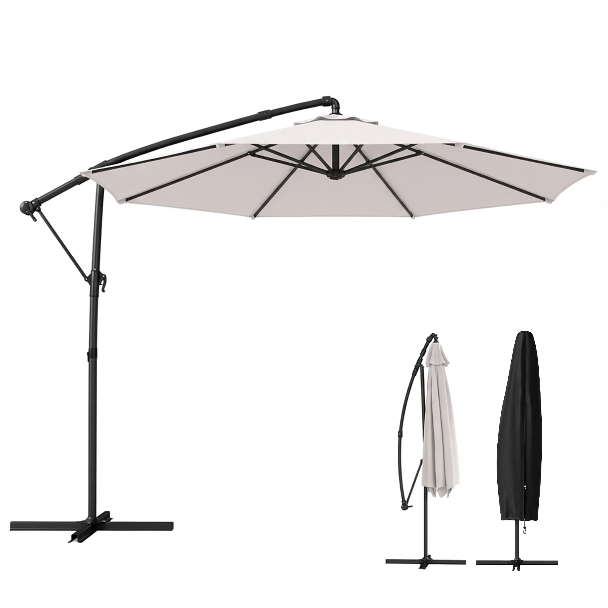 Outsunny 3 M Garden Cantilever Parasol With Cover, Rotation, Cream White