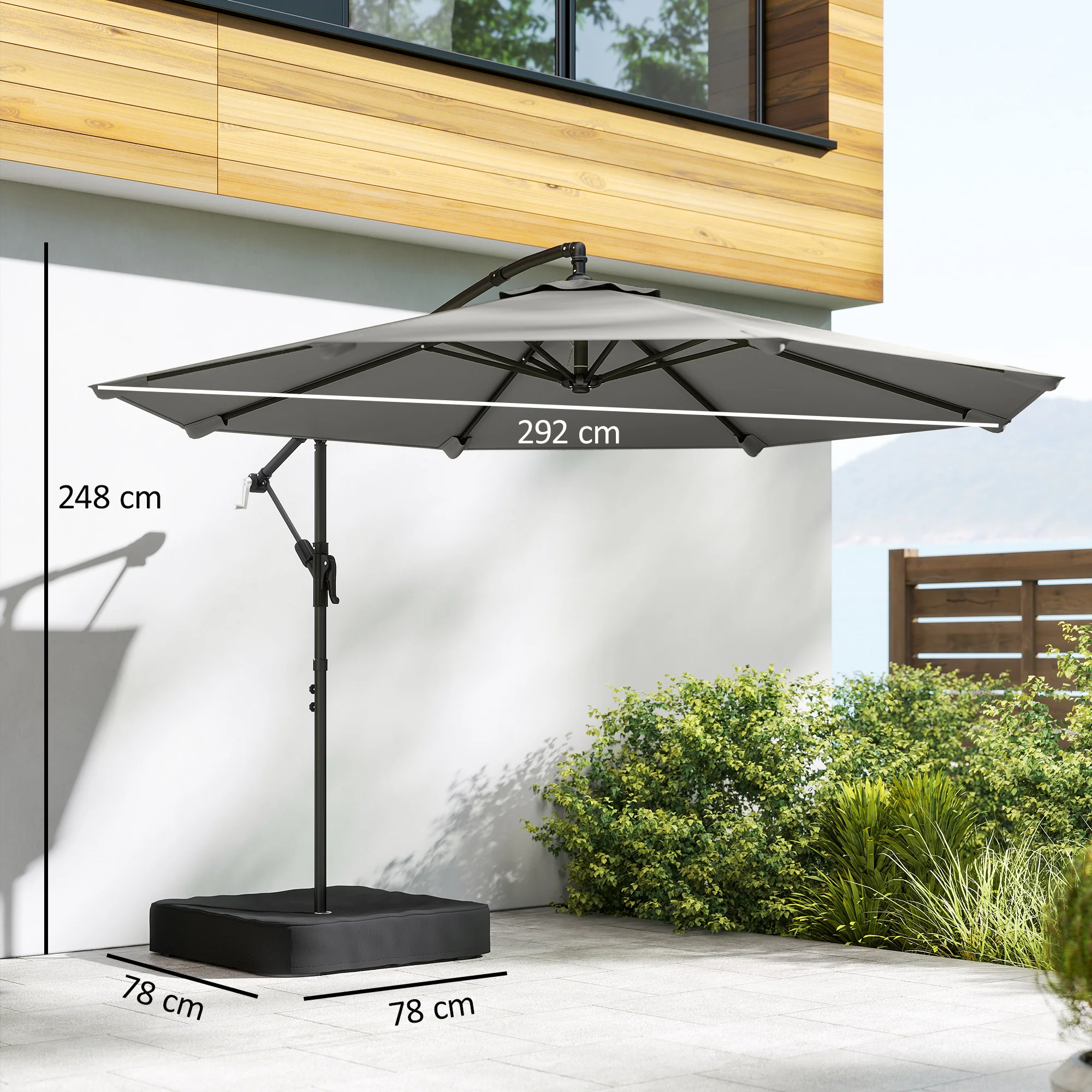 Outsunny 3 m Garden Cantilever Parasol with Sandbag, 360 Degree Rotation - Image 3