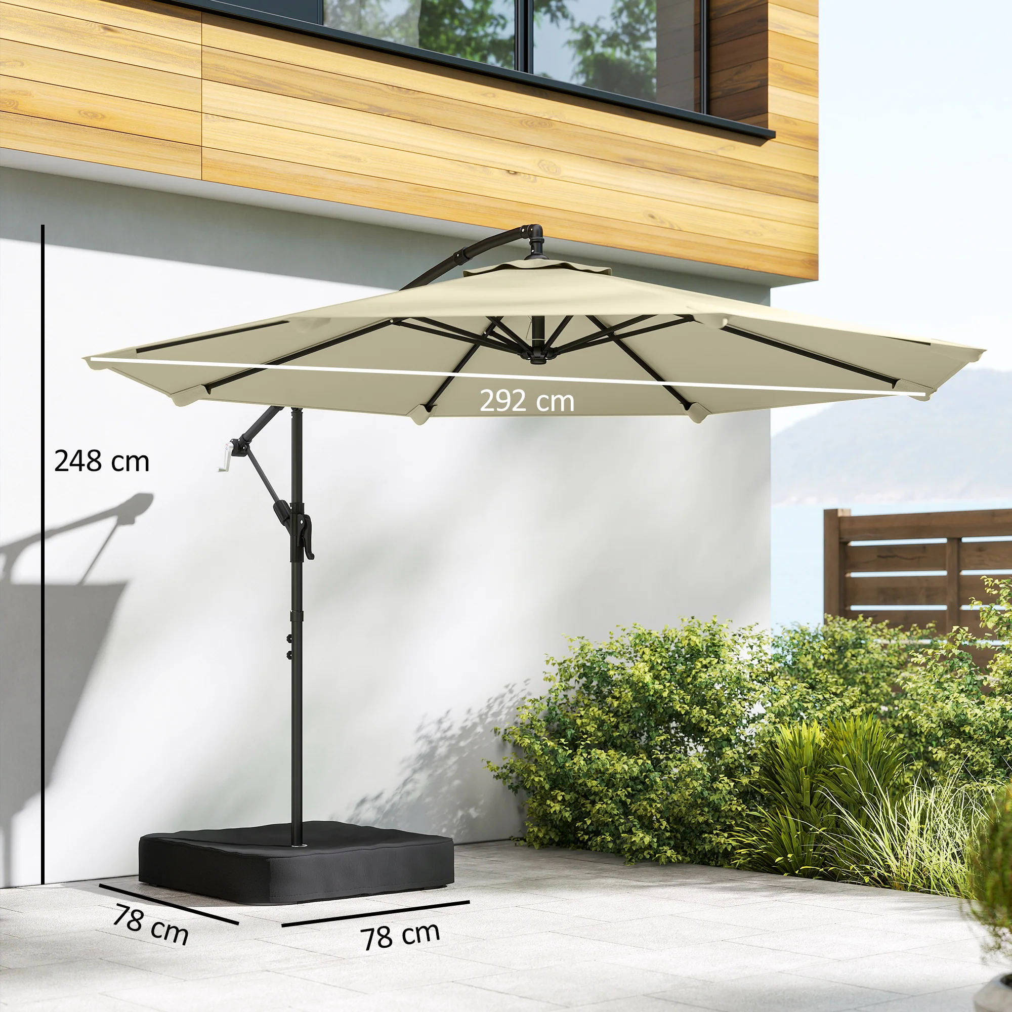 Outsunny 3 m Garden Cantilever Parasol with Sandbag, 360 Degree Rotation - Image 3