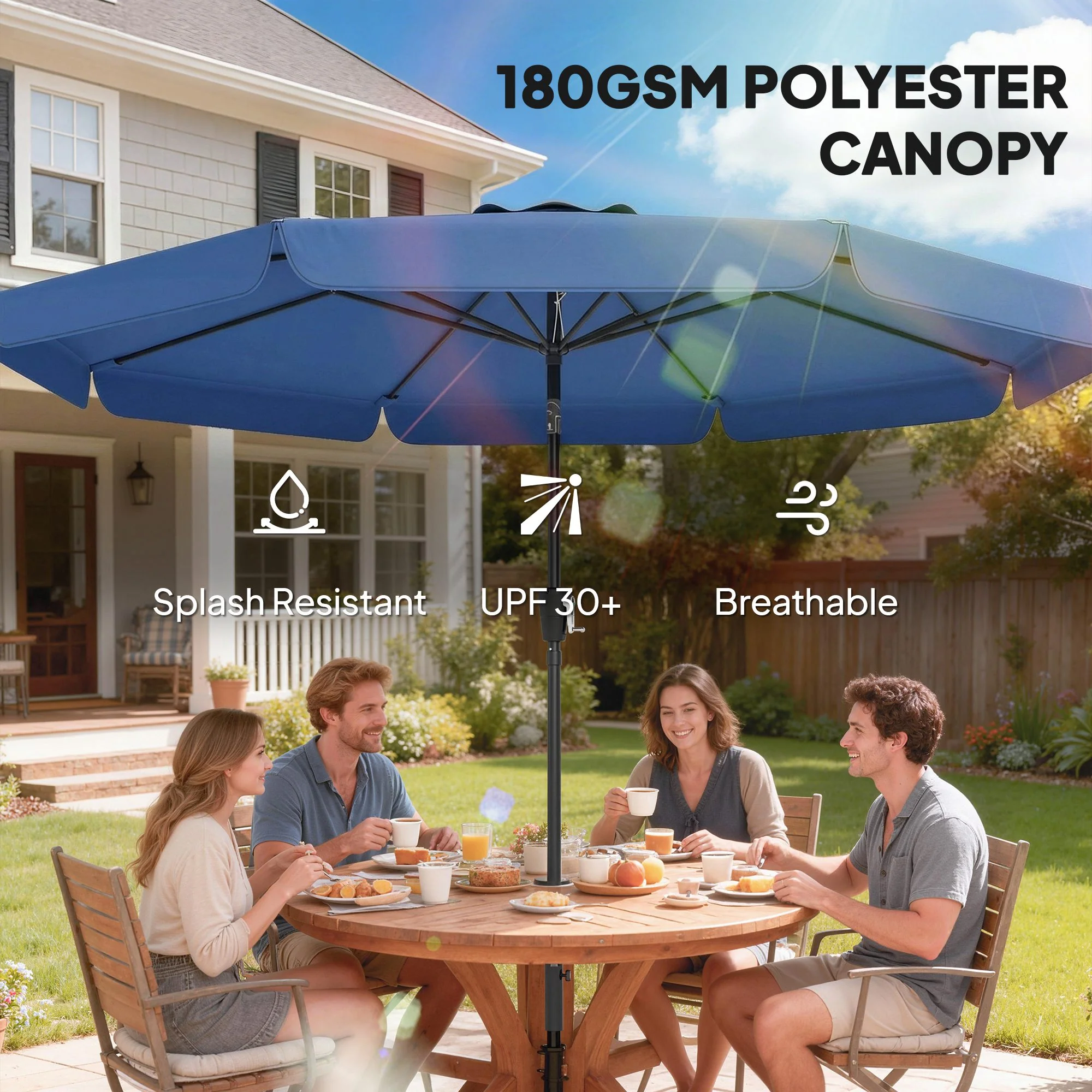Outsunny 3 m Garden Parasol with Tilt & Crank, UPF30+ Outdoor Table Umbrella - Image 6