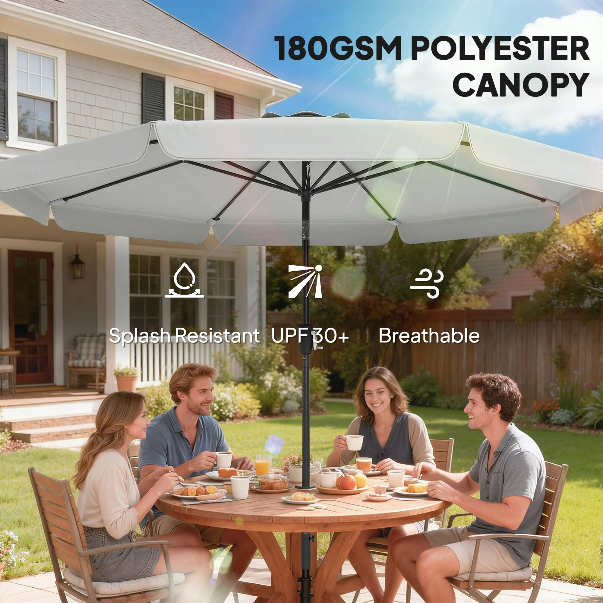 Outsunny 3 m Garden Parasol with Tilt & Crank, UPF30+ Outdoor Table Umbrella - Image 6