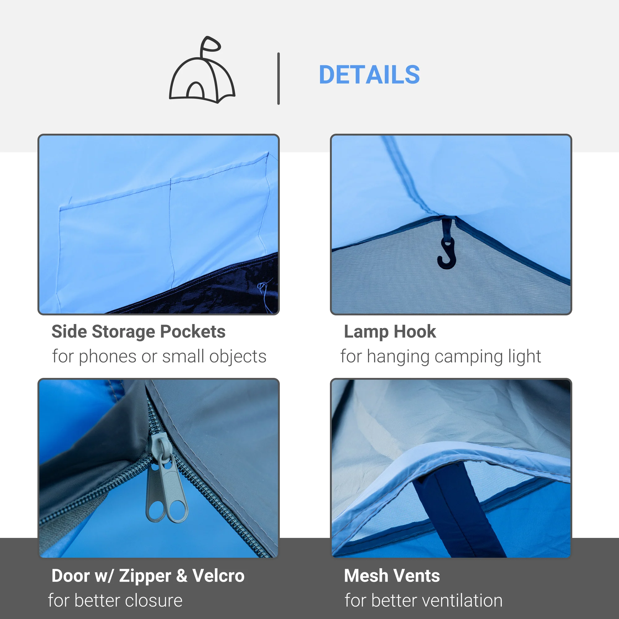 Outsunny 3 Man 2 Room Tent Camping Tent With Living Area Air Vents Blue - Image 5