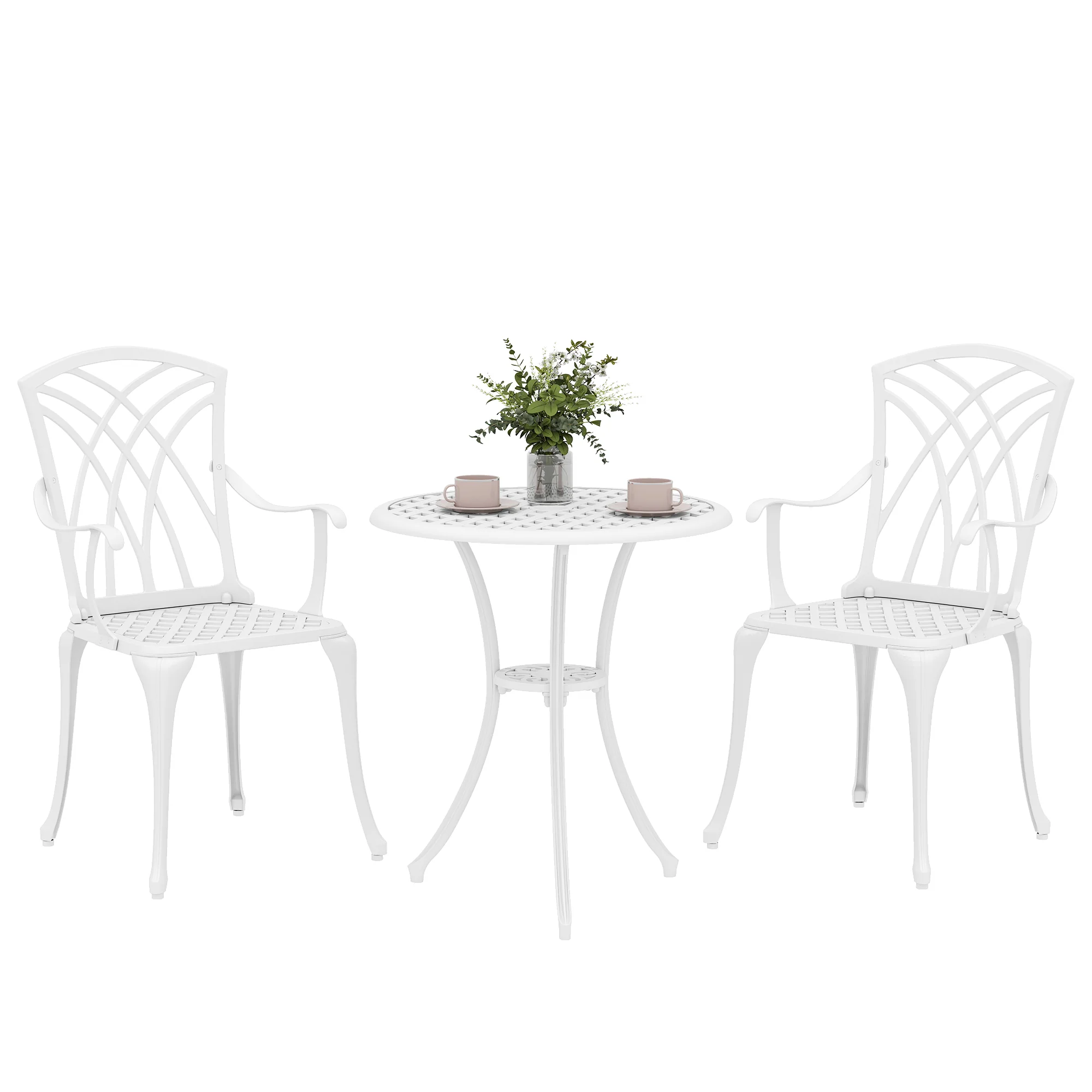 Outsunny 3 PCs Garden Bistro Set Outdoor Garden Furniture Set W/ Umbrella Hole