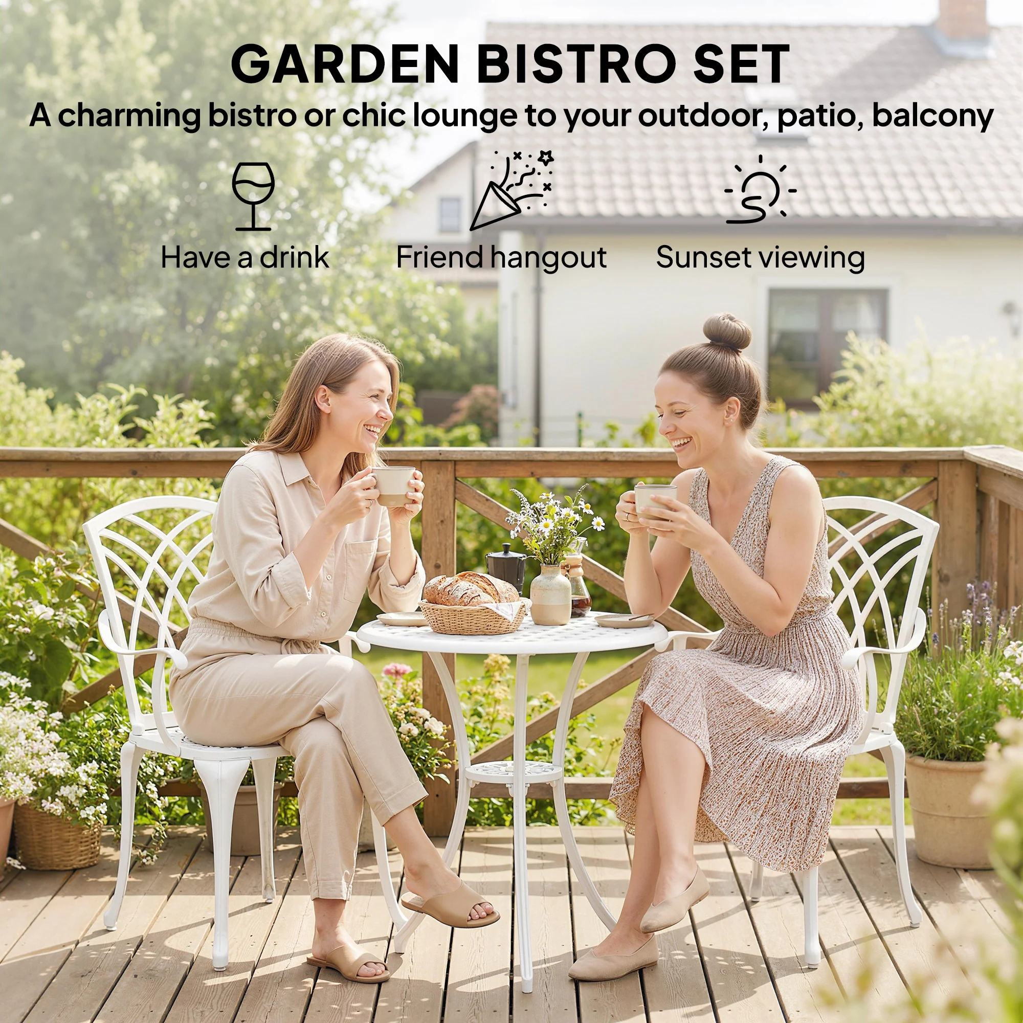 Outsunny 3 PCs Garden Bistro Set Outdoor Garden Furniture Set W/ Umbrella Hole - Image 4