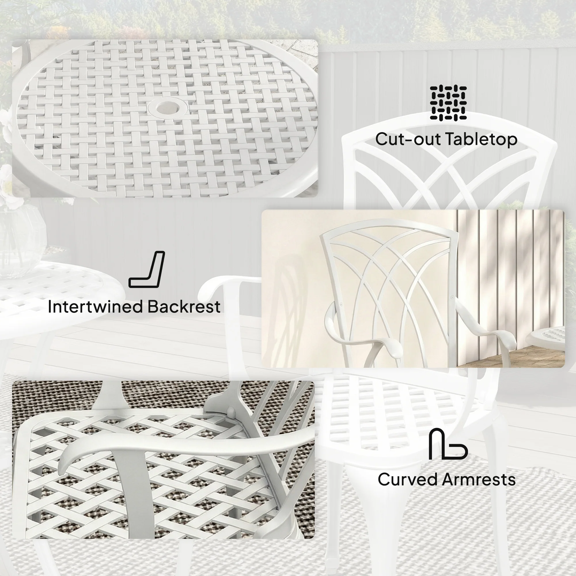Outsunny 3 PCs Garden Bistro Set Outdoor Garden Furniture Set W/ Umbrella Hole - Image 8