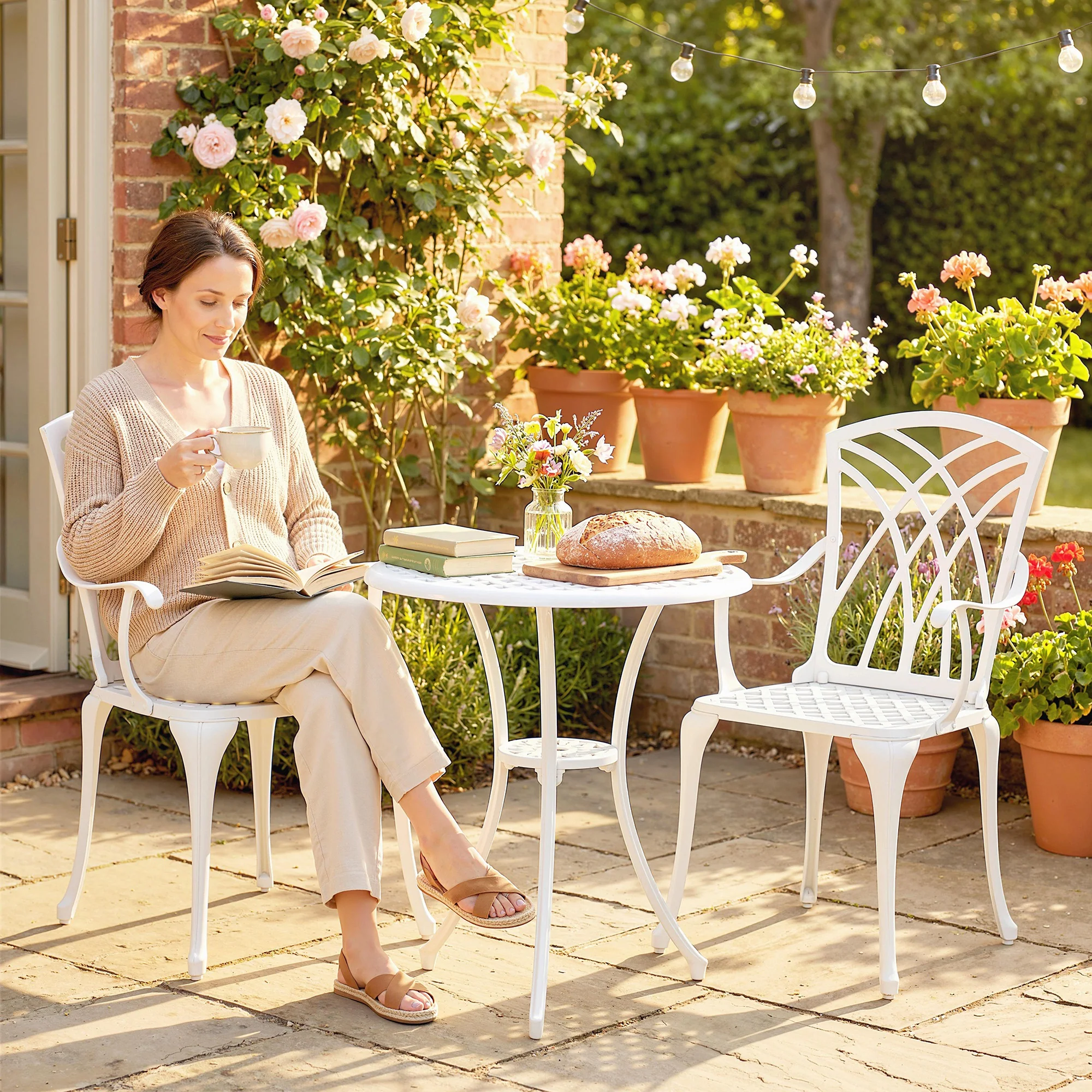 Outsunny 3 PCs Garden Bistro Set Outdoor Garden Furniture Set W/ Umbrella Hole - Image 9
