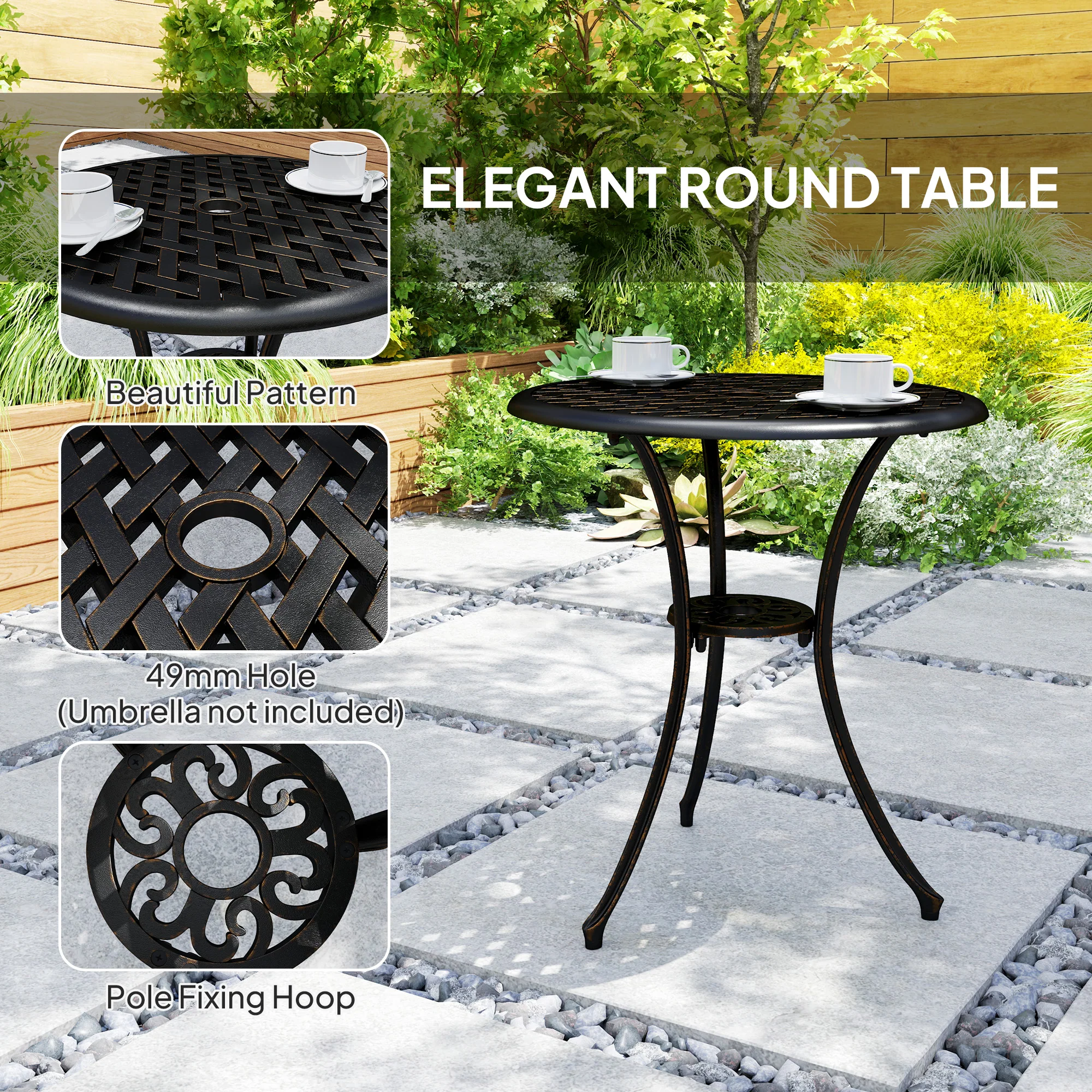 Outsunny 3 PCs Garden Bistro Set Outdoor Garden Furniture Set w/ Umbrella Hole - Image 6