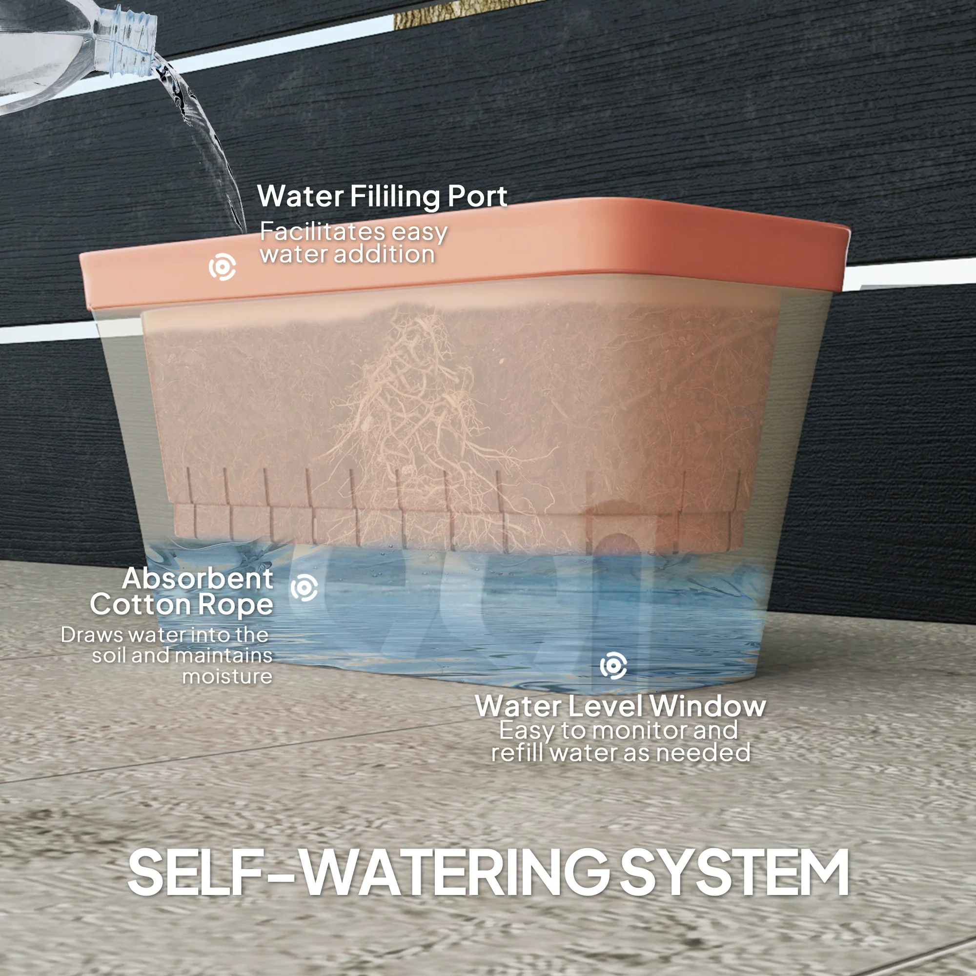 Outsunny 3 Pcs Self Watering Plant Pots w/ Visual Water Level Window - Image 4