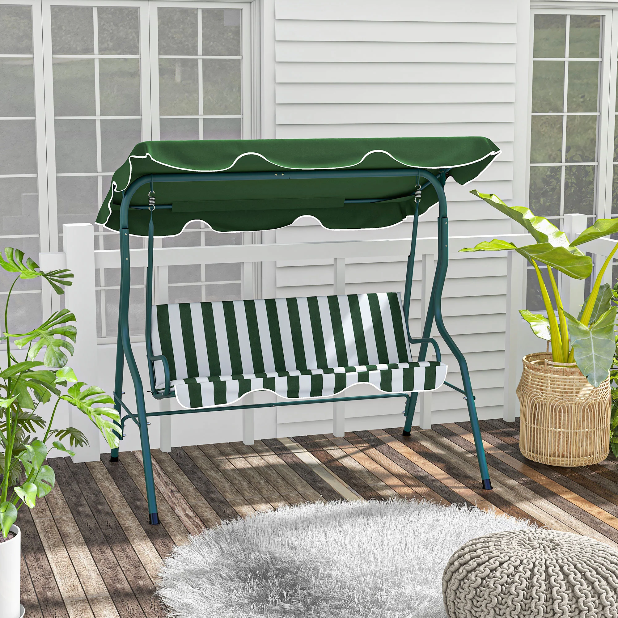 Outsunny 3-person Garden Swing Chair W/ Adjustable Canopy, Stripes - Image 2