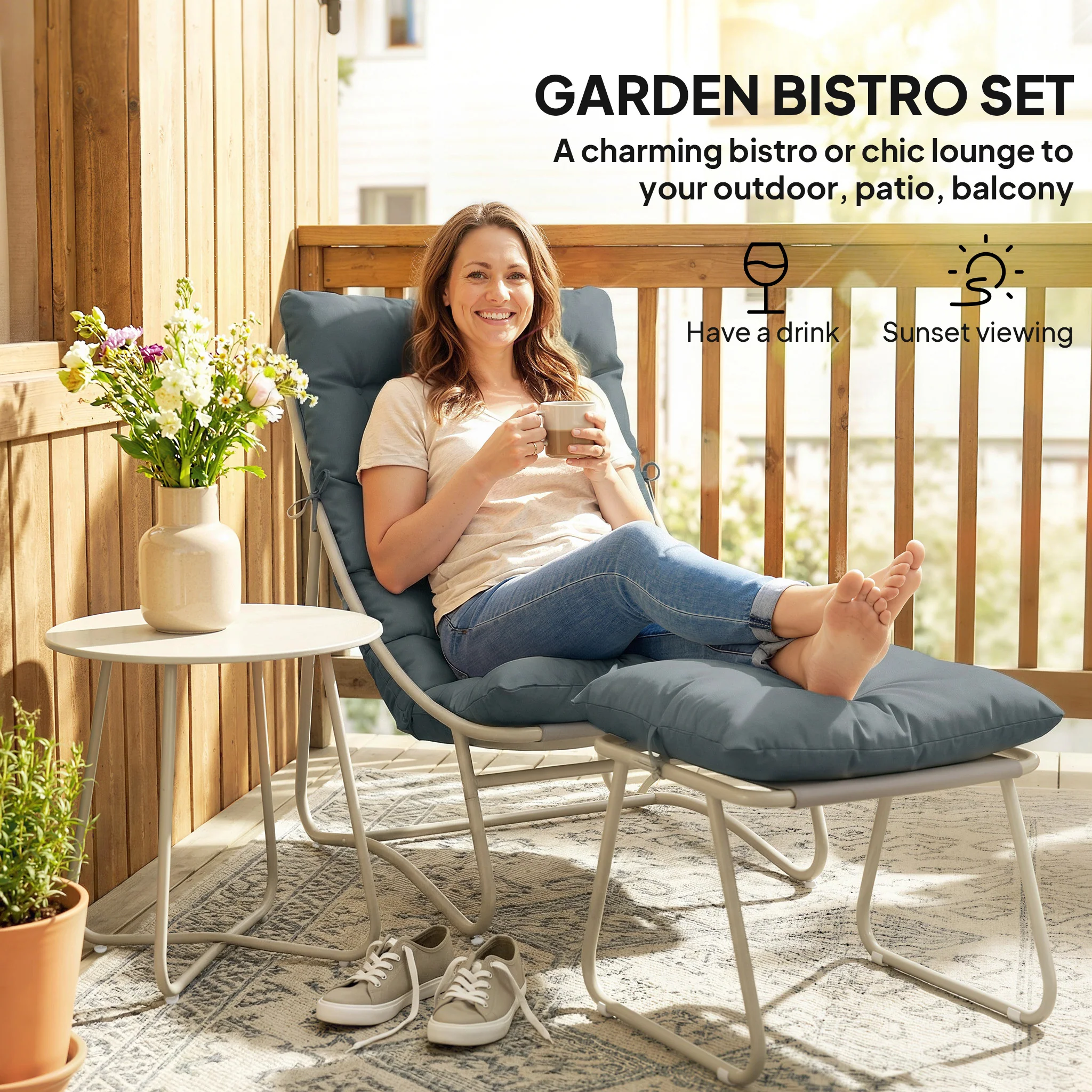 Outsunny 3 Piece Bistro Set, Outdoor Table And Chair Set With Footstool - Image 4