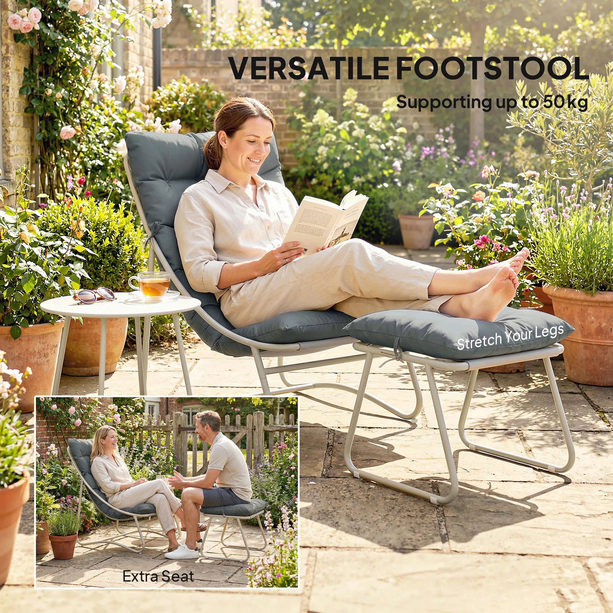 Outsunny 3 Piece Bistro Set, Outdoor Table And Chair Set With Footstool - Image 6