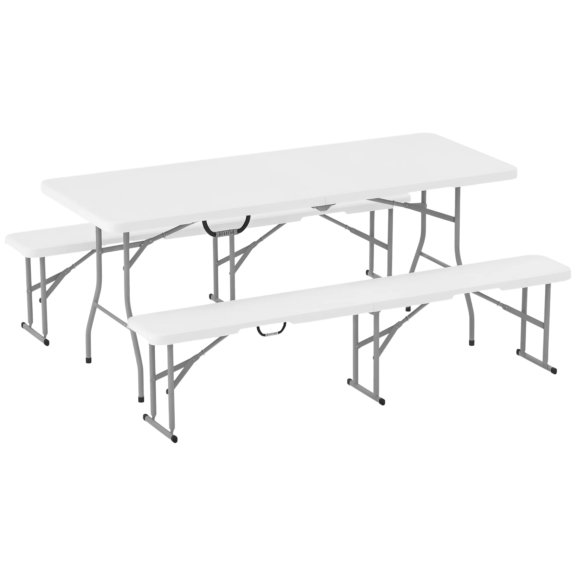 Outsunny 3 Piece Folding Picnic Table and Bench Set with Handles, White