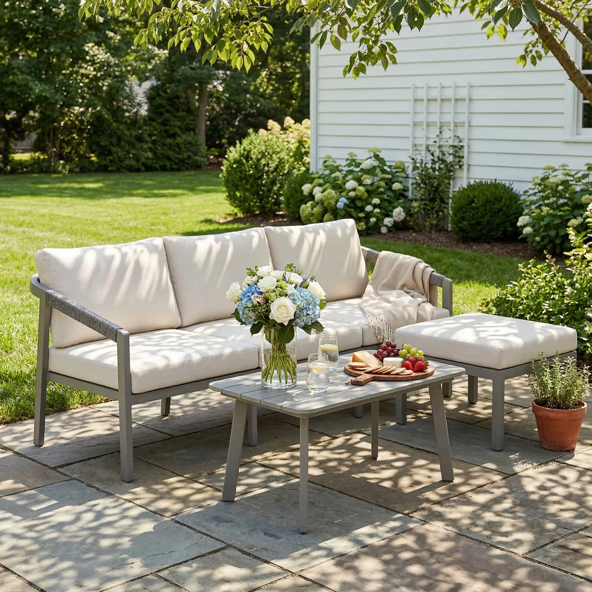 Outsunny 3 Piece Garden Dining Set, Outdoor Patio Furniture, Grey - Image 8