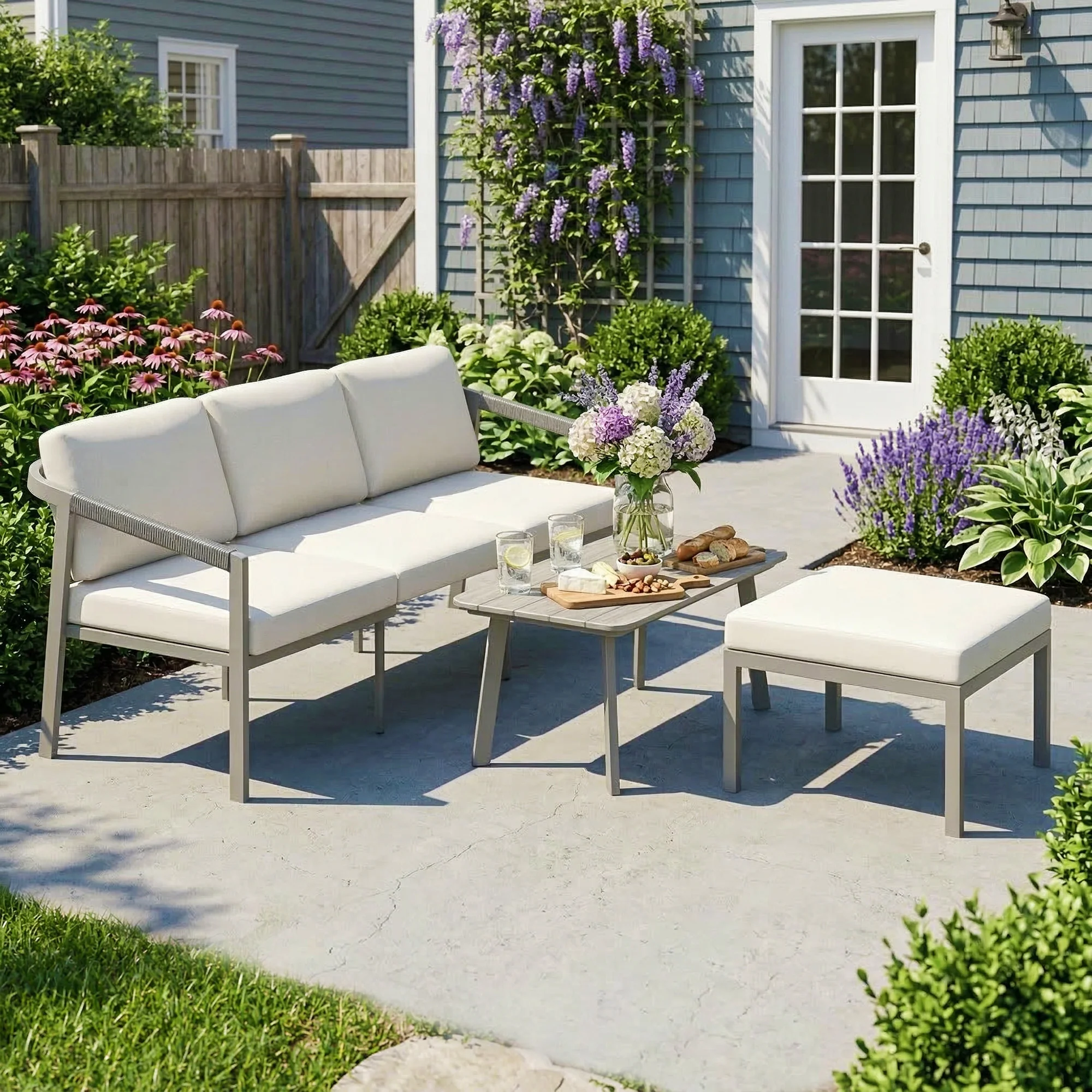 Outsunny 3 Piece Garden Dining Set, Outdoor Patio Furniture, Grey - Image 9