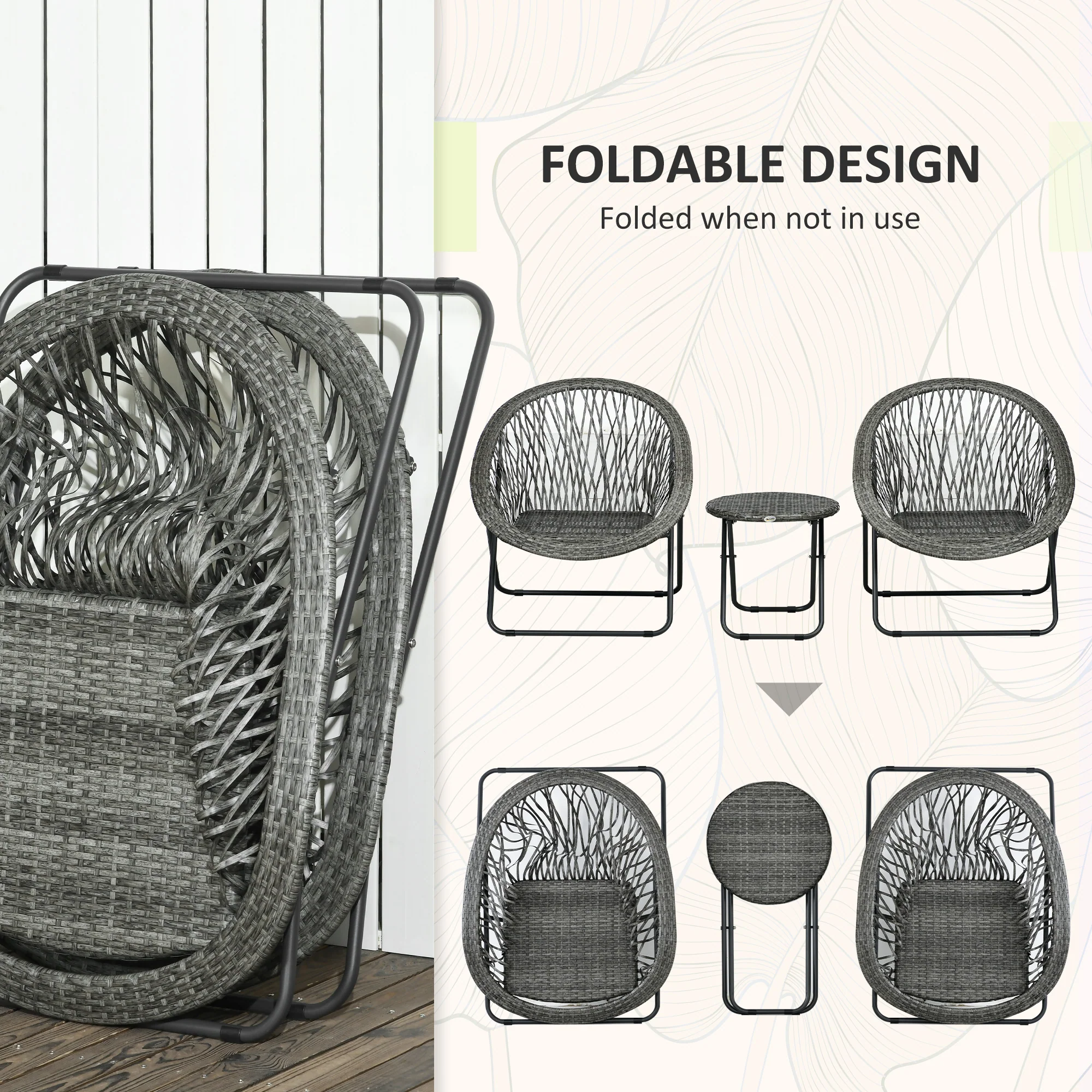 Outsunny 3 Piece Garden Furniture Set, PE Rattan Bistro Sets for 2 for Garden - Image 6