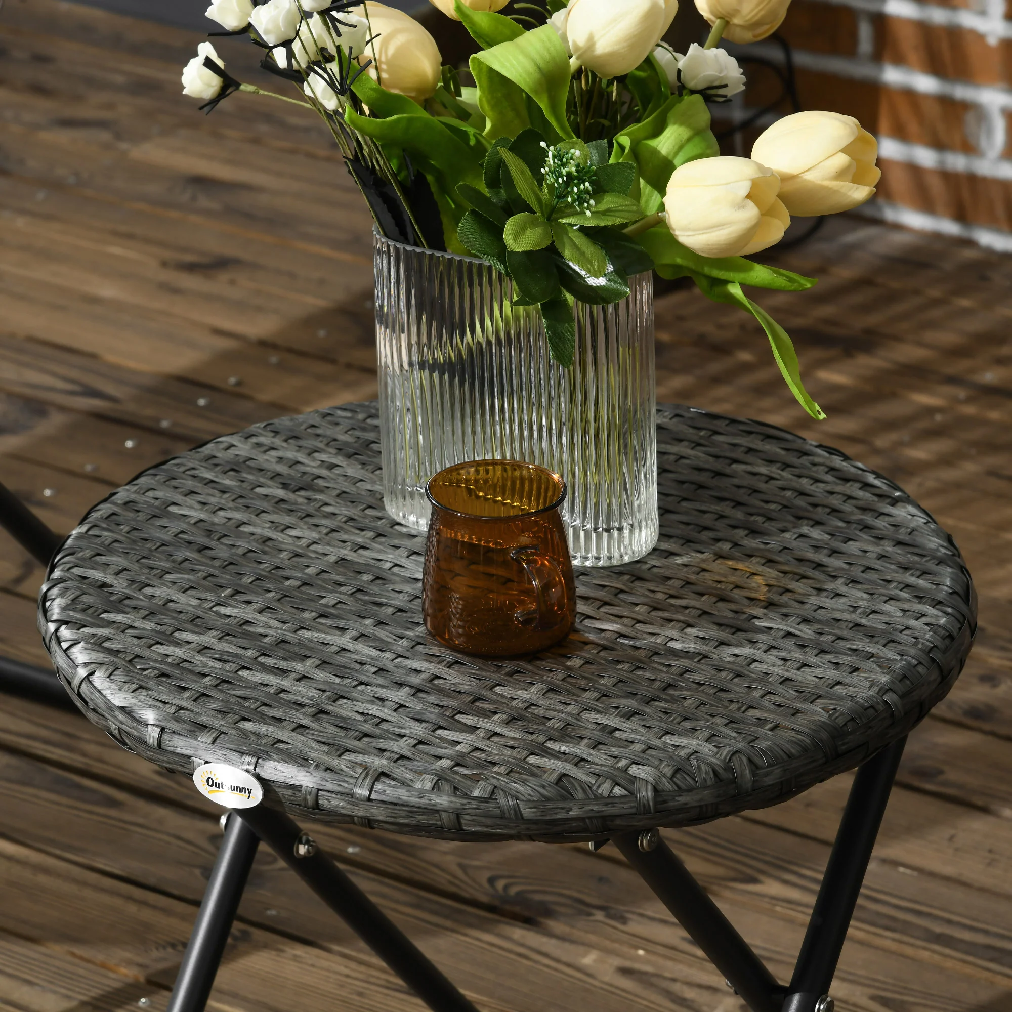 Outsunny 3 Piece Garden Furniture Set, PE Rattan Bistro Sets for 2 for Garden - Image 8
