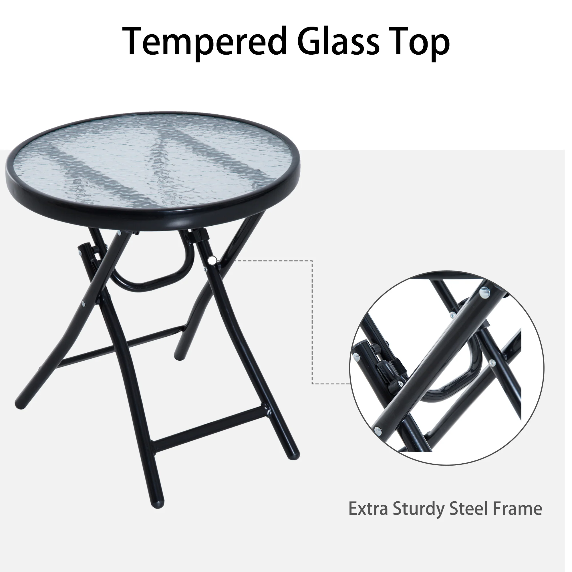 Outsunny 3 Piece Outdoor Rocking Bistro Set, Patio Furniture Set with 2 Folding Chairs and 1 Tempered Glass Table, Grey - Image 5