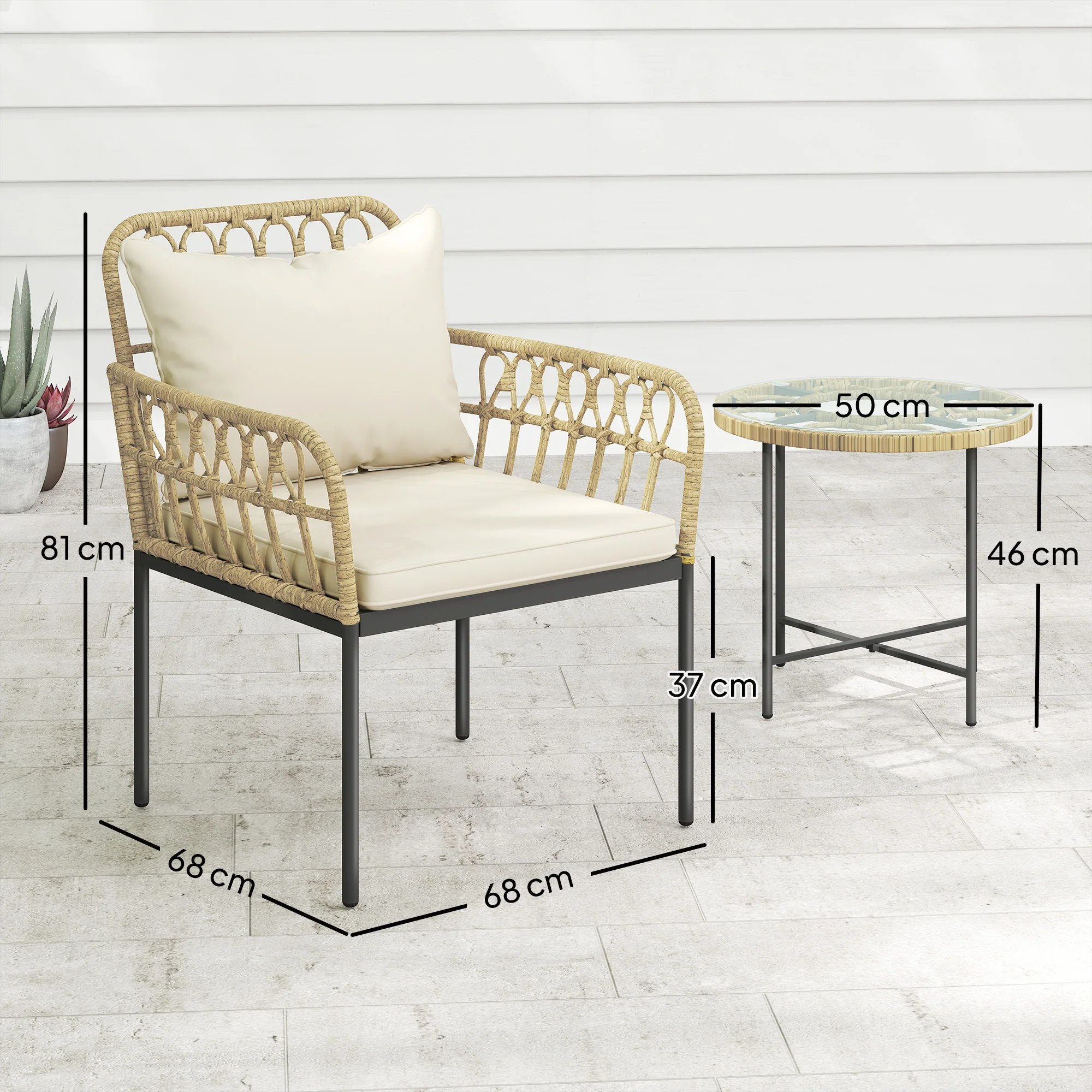 Outsunny 3 Piece Rattan Bistro Set, Balcony Table And Chairs With Cushions - Image 5