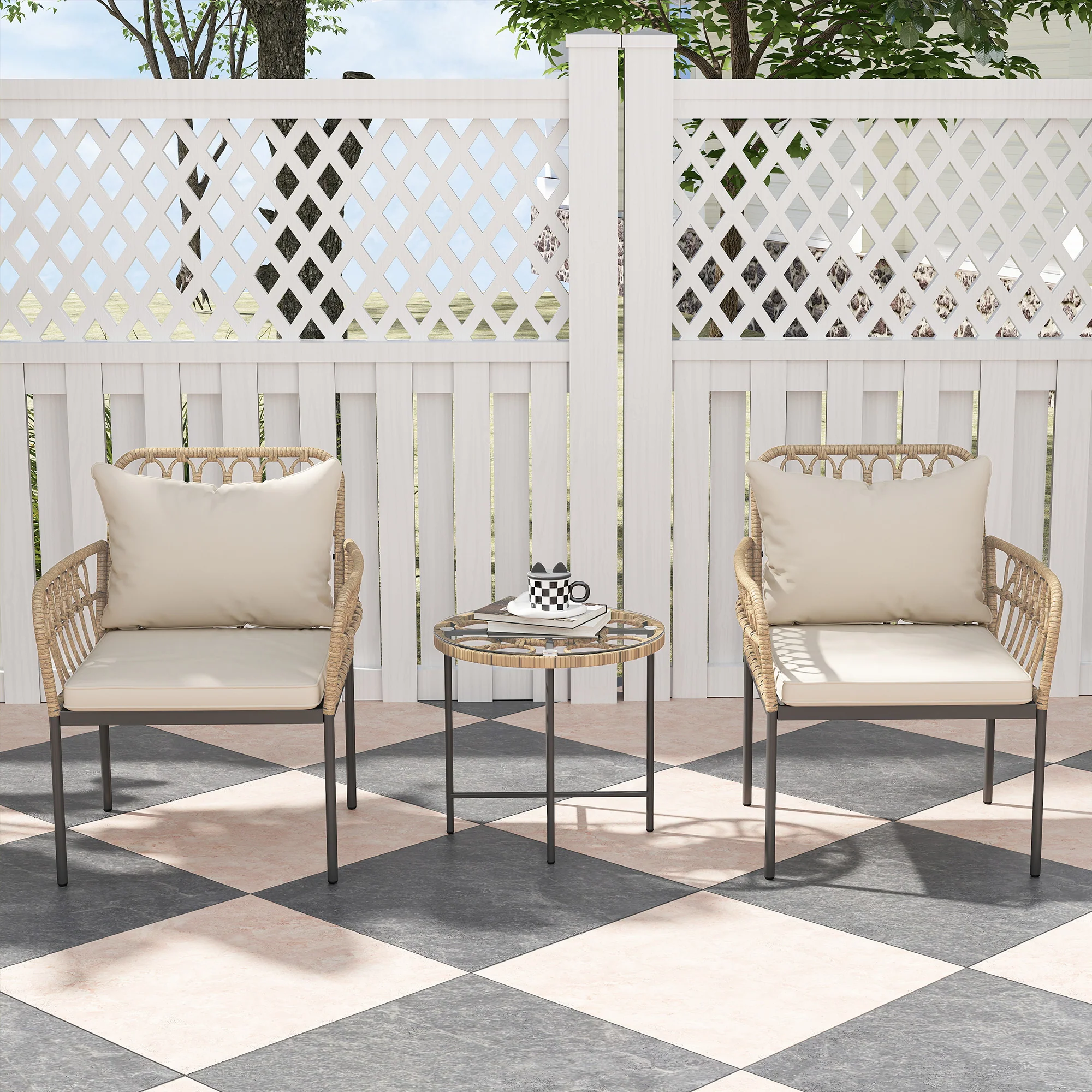 Outsunny 3 Piece Rattan Bistro Set, Balcony Table And Chairs With Cushions - Image 8