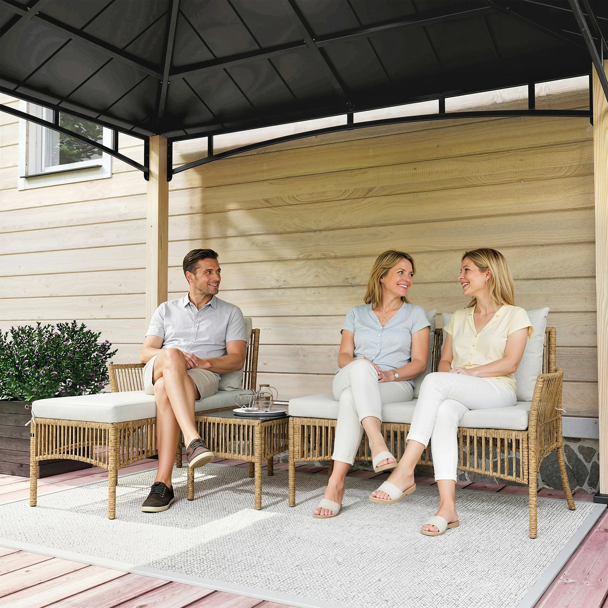Outsunny 3 Piece Rattan Garden Furniture Set With Cushions, Natural Wood - Image 9