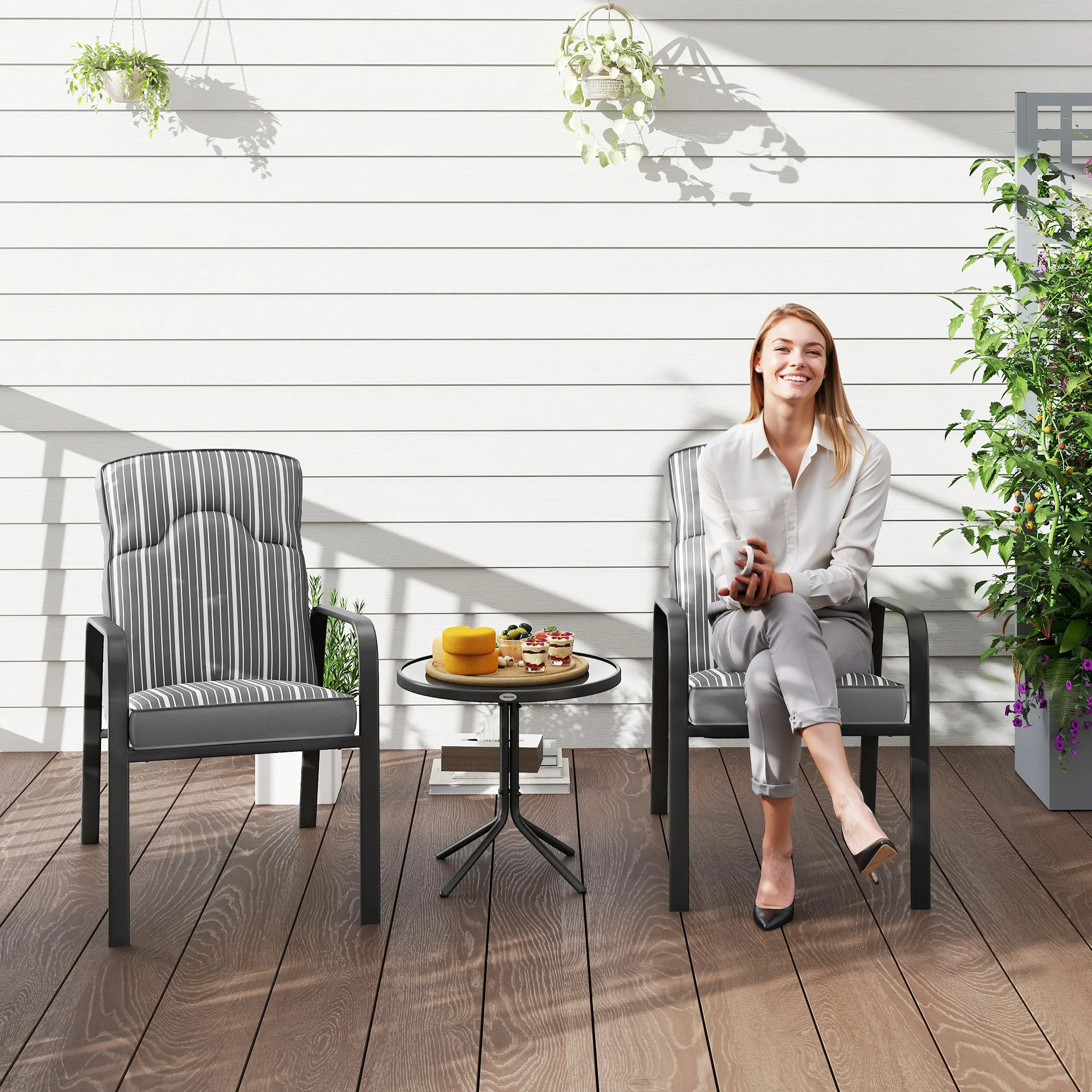 Outsunny 3-Piece Recliner Garden Chairs And Tempered Glass Table Set - Image 11