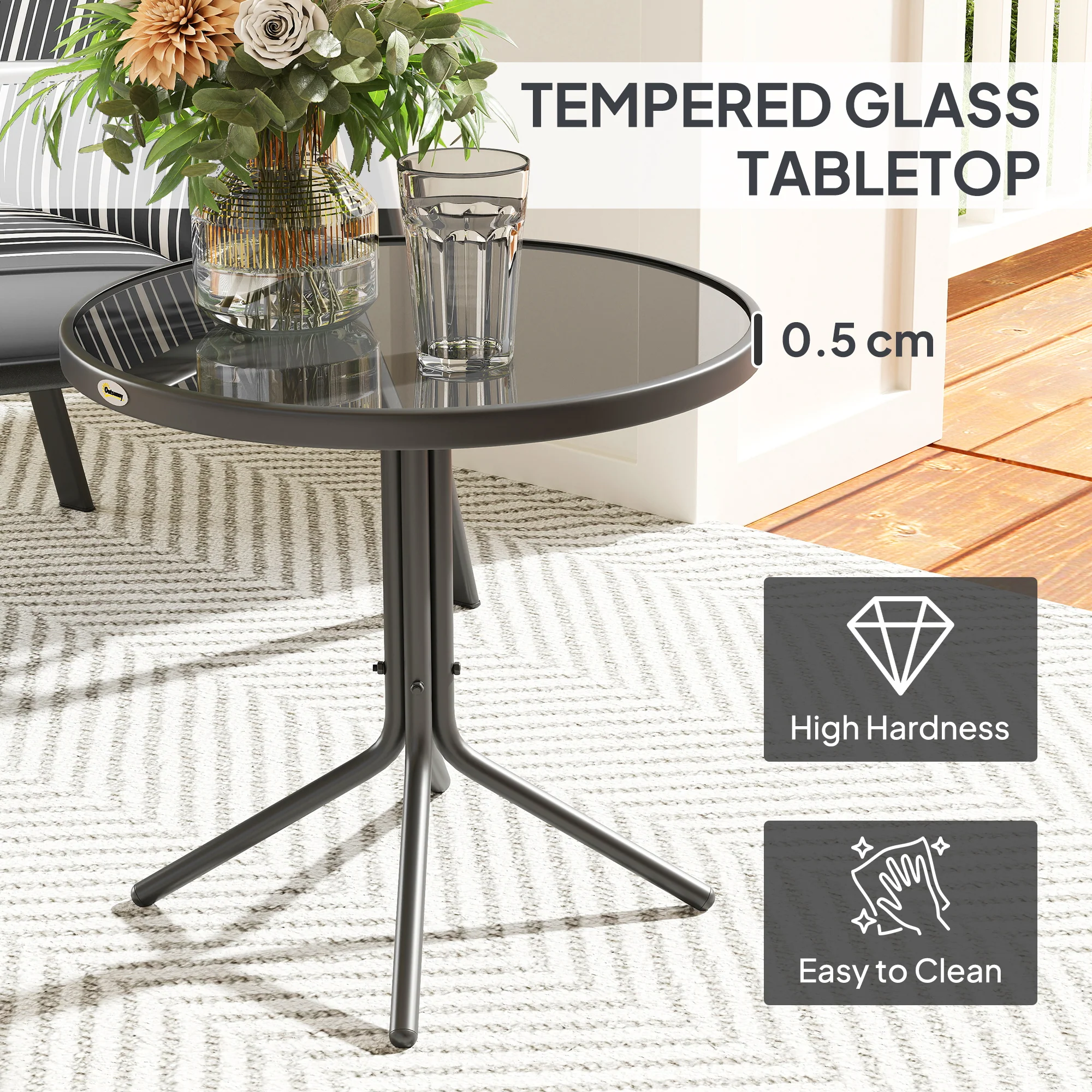 Outsunny 3-Piece Recliner Garden Chairs And Tempered Glass Table Set - Image 13
