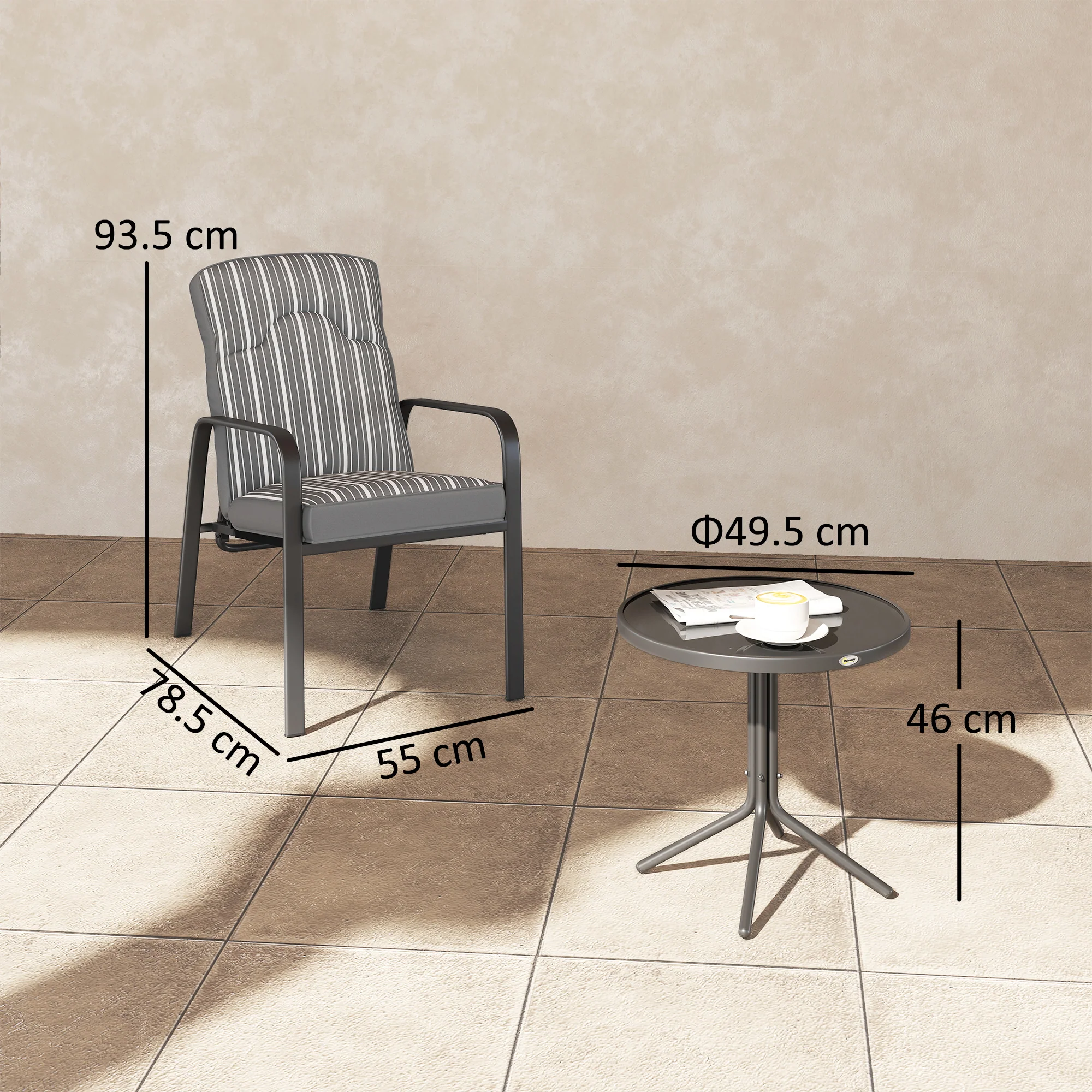 Outsunny 3-Piece Recliner Garden Chairs And Tempered Glass Table Set - Image 14