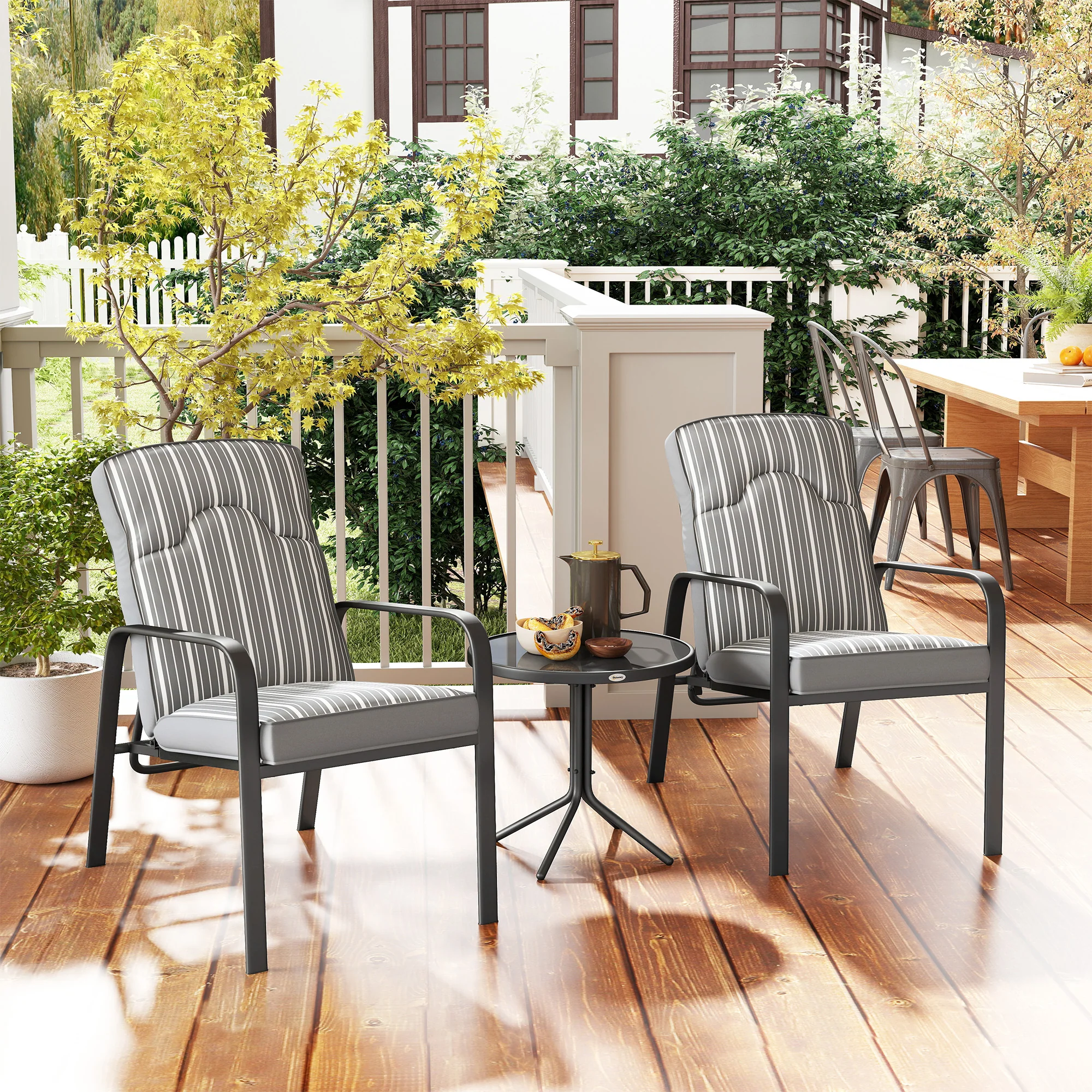 Outsunny 3-Piece Recliner Garden Chairs And Tempered Glass Table Set - Image 17