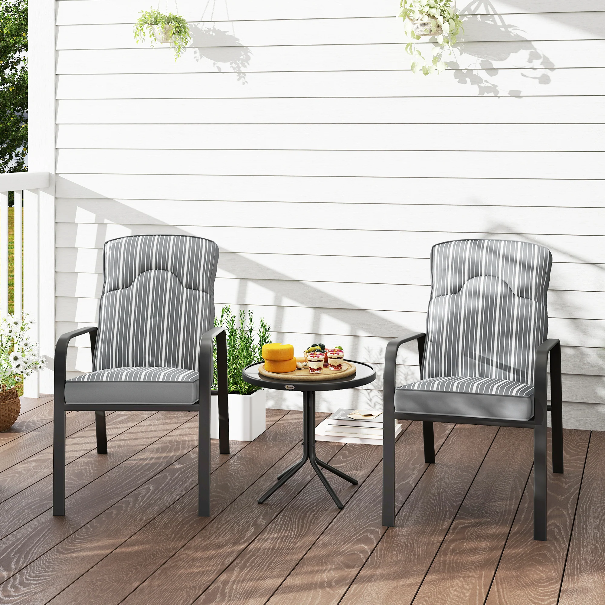 Outsunny 3-Piece Recliner Garden Chairs And Tempered Glass Table Set - Image 18