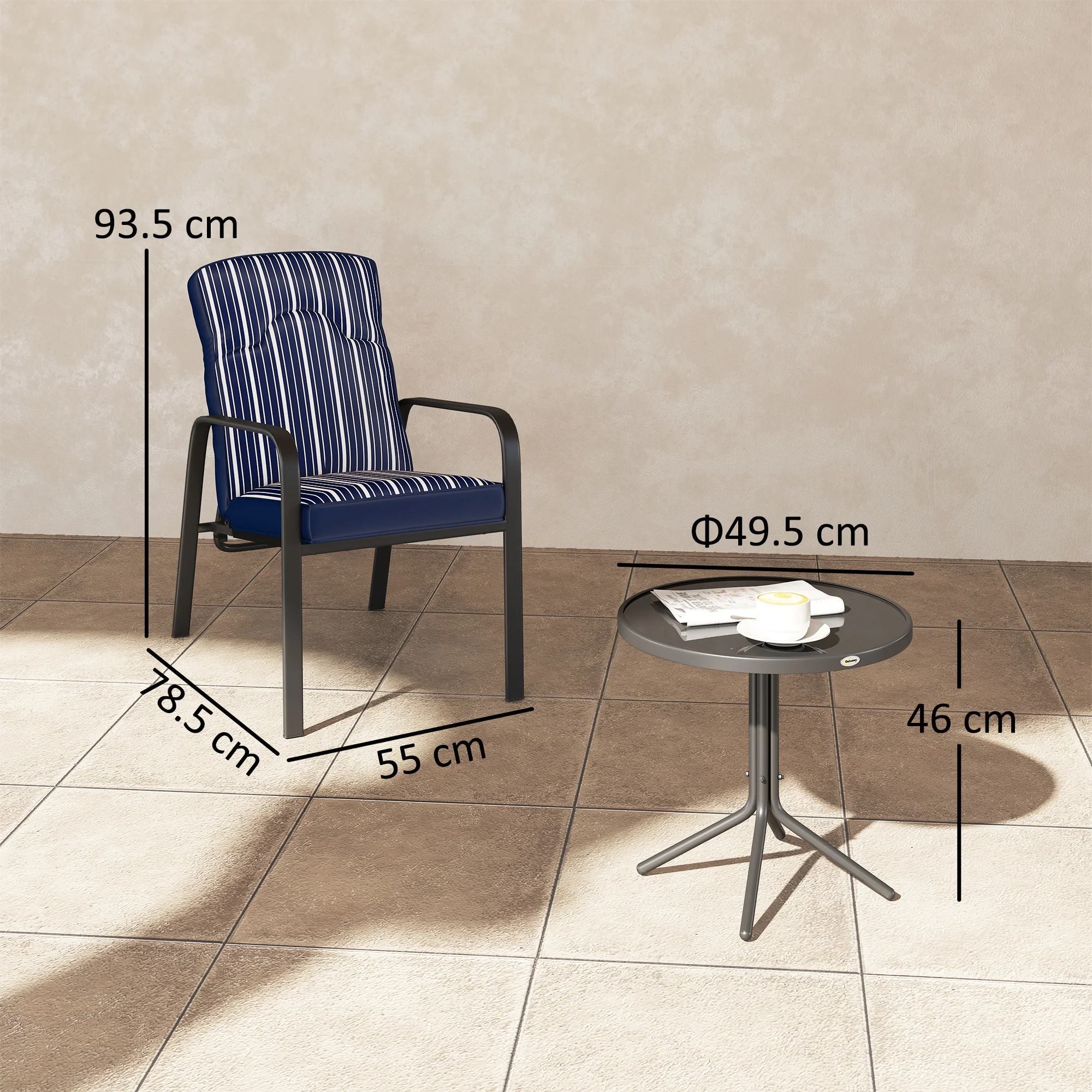 Outsunny 3-Piece Recliner Garden Chairs And Tempered Glass Table Set - Image 5