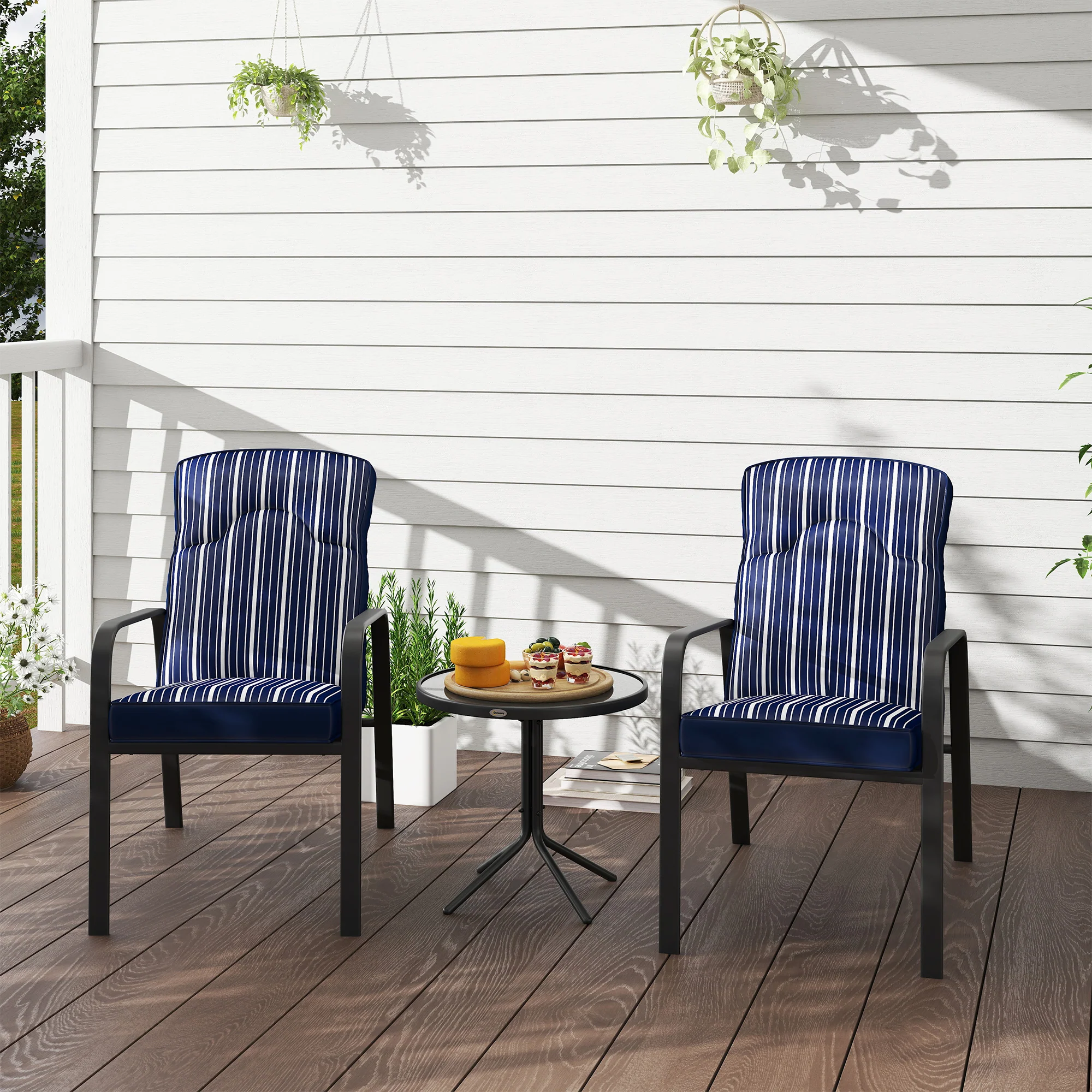 Outsunny 3-Piece Recliner Garden Chairs And Tempered Glass Table Set - Image 8