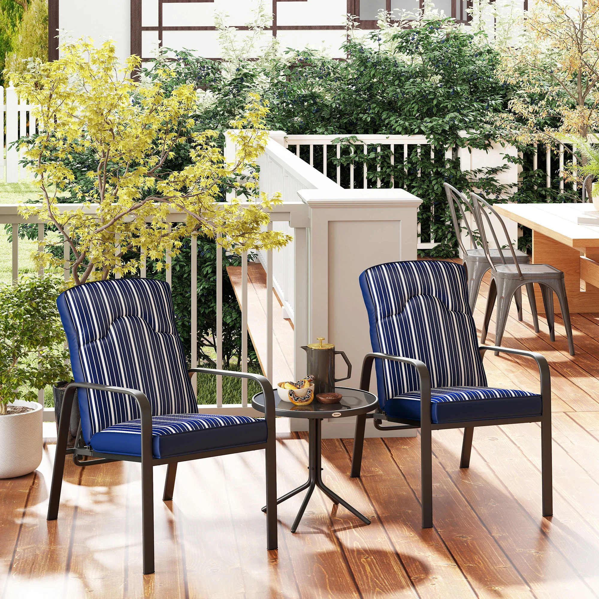 Outsunny 3-Piece Recliner Garden Chairs And Tempered Glass Table Set - Image 9