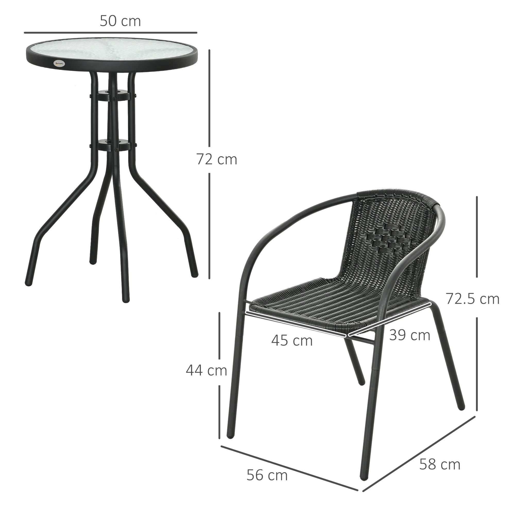 Outsunny 3 Pieces Garden Furniture Set with 2 Stackable Chairs, Black - Image 5