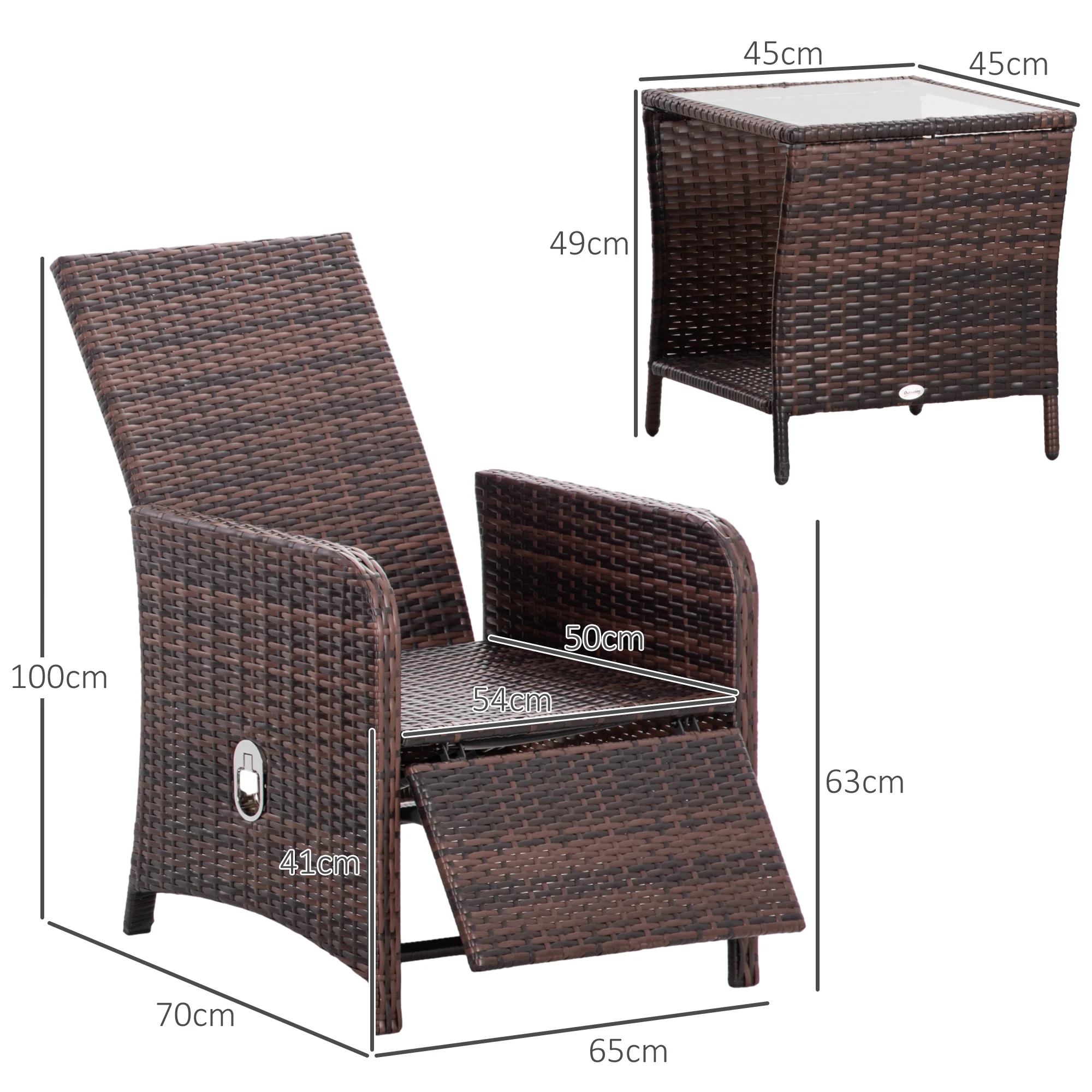 Outsunny 3 Pieces Rattan Bistro Set W/ Adjustable Backrest - Image 14