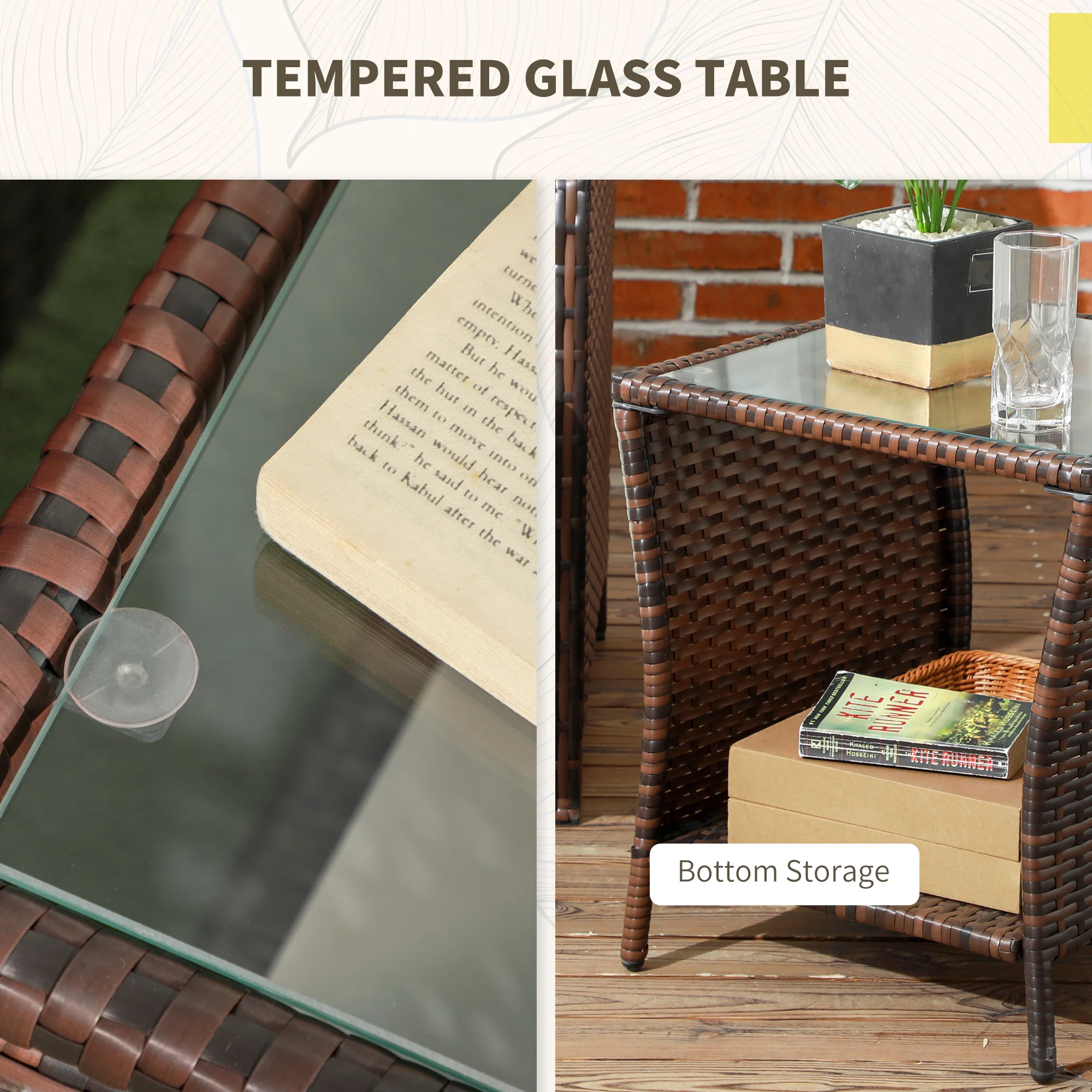 Outsunny 3 Pieces Rattan Bistro Set W/ Adjustable Backrest - Image 16