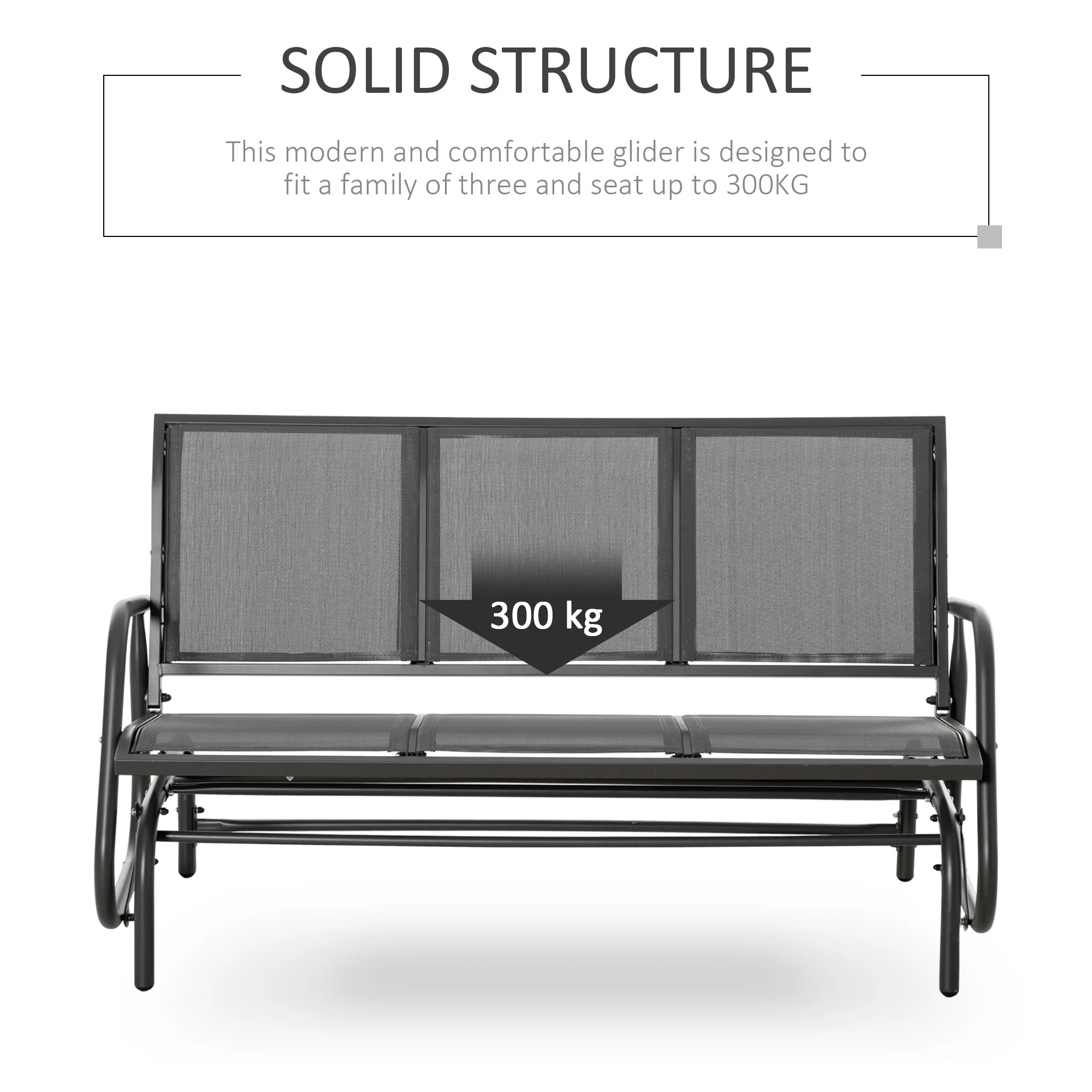 Outsunny 3-Seat Glider Rocking Chair for 3 People Garden Bench Grey - Image 6