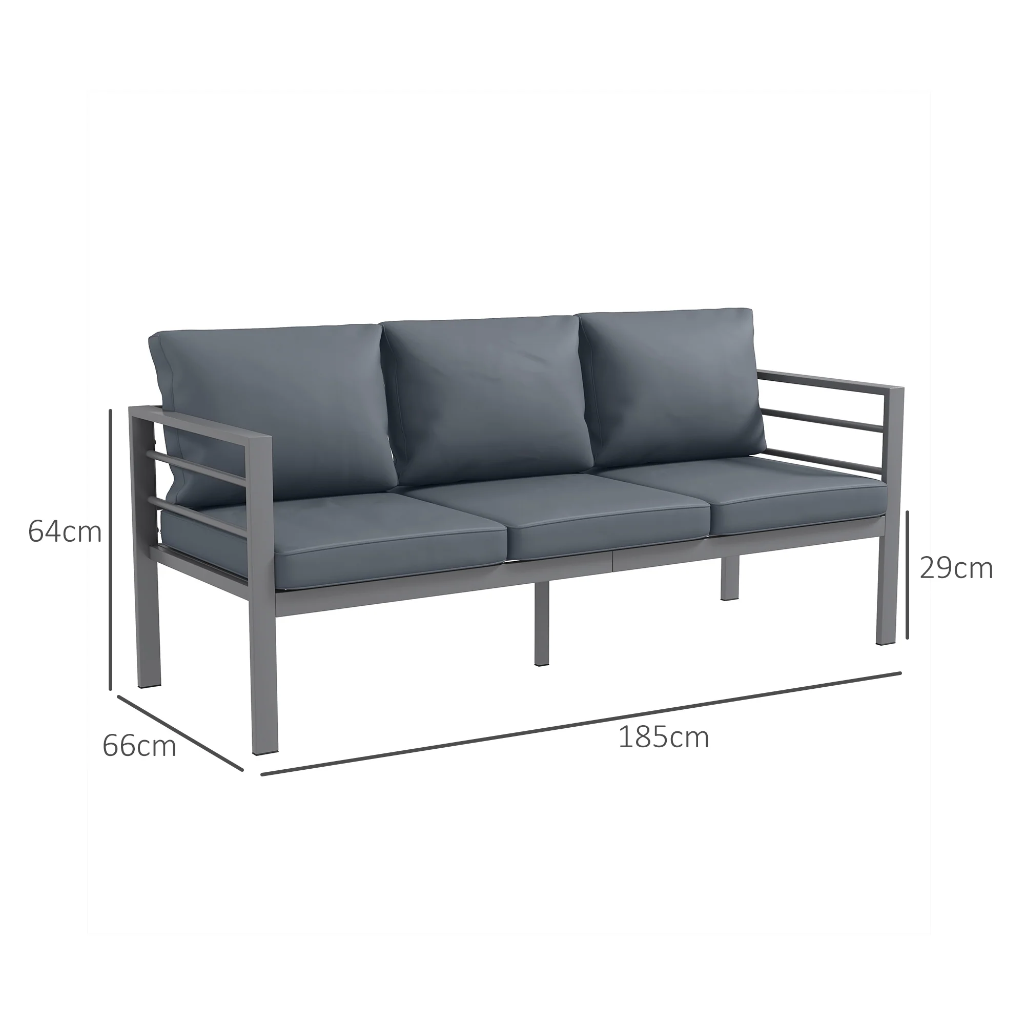 Outsunny 3-Seater Aluminium Garden Bench w/ Cushions, Backrest & Armrest, Grey - Image 5