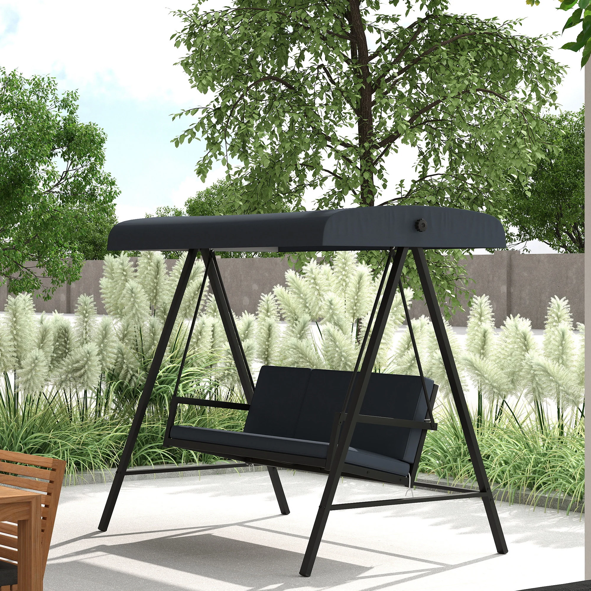 Outsunny 3 Seater Garden Swing Chair with Adjustable Canopy and Cushions - Image 11