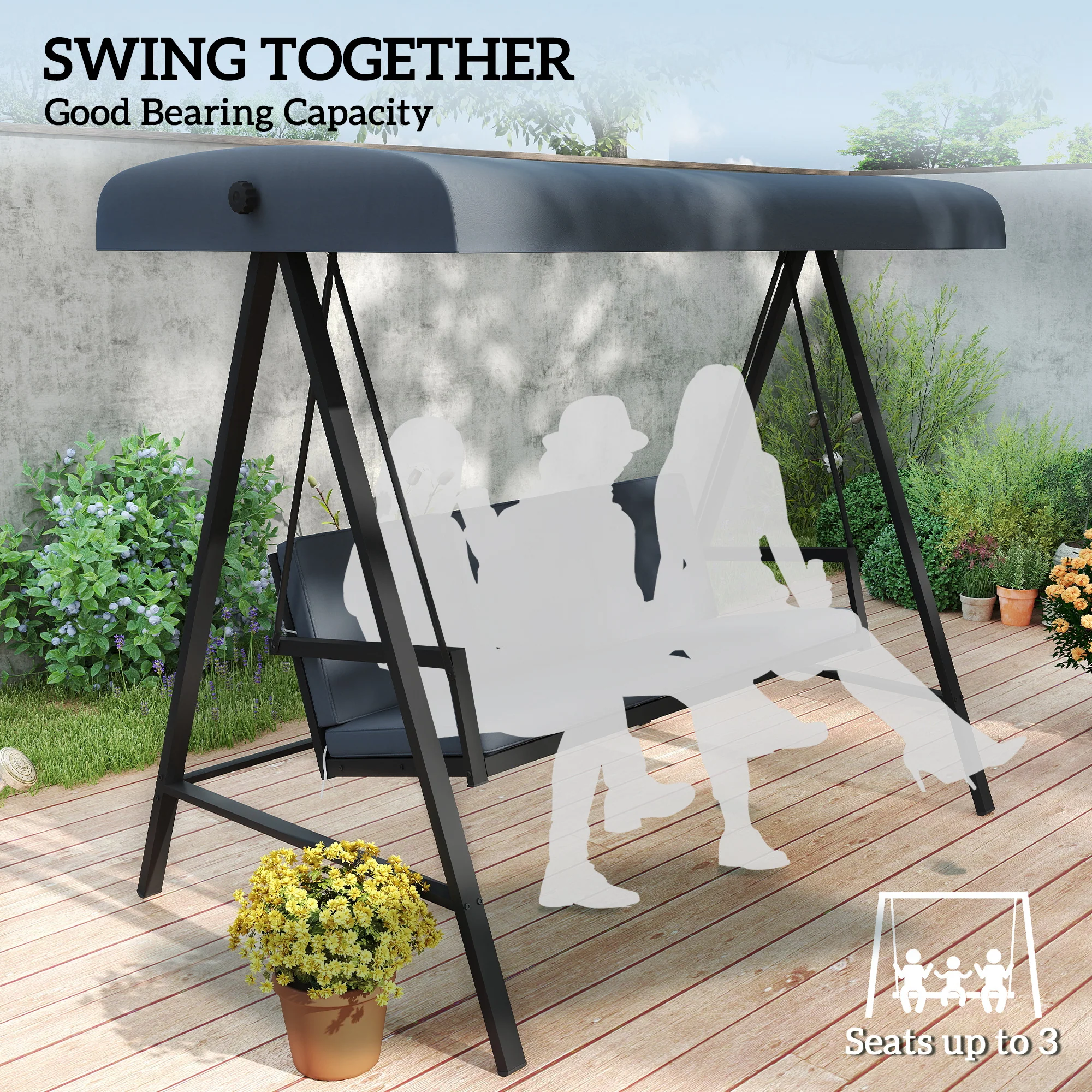 Outsunny 3 Seater Garden Swing Chair with Adjustable Canopy and Cushions - Image 16