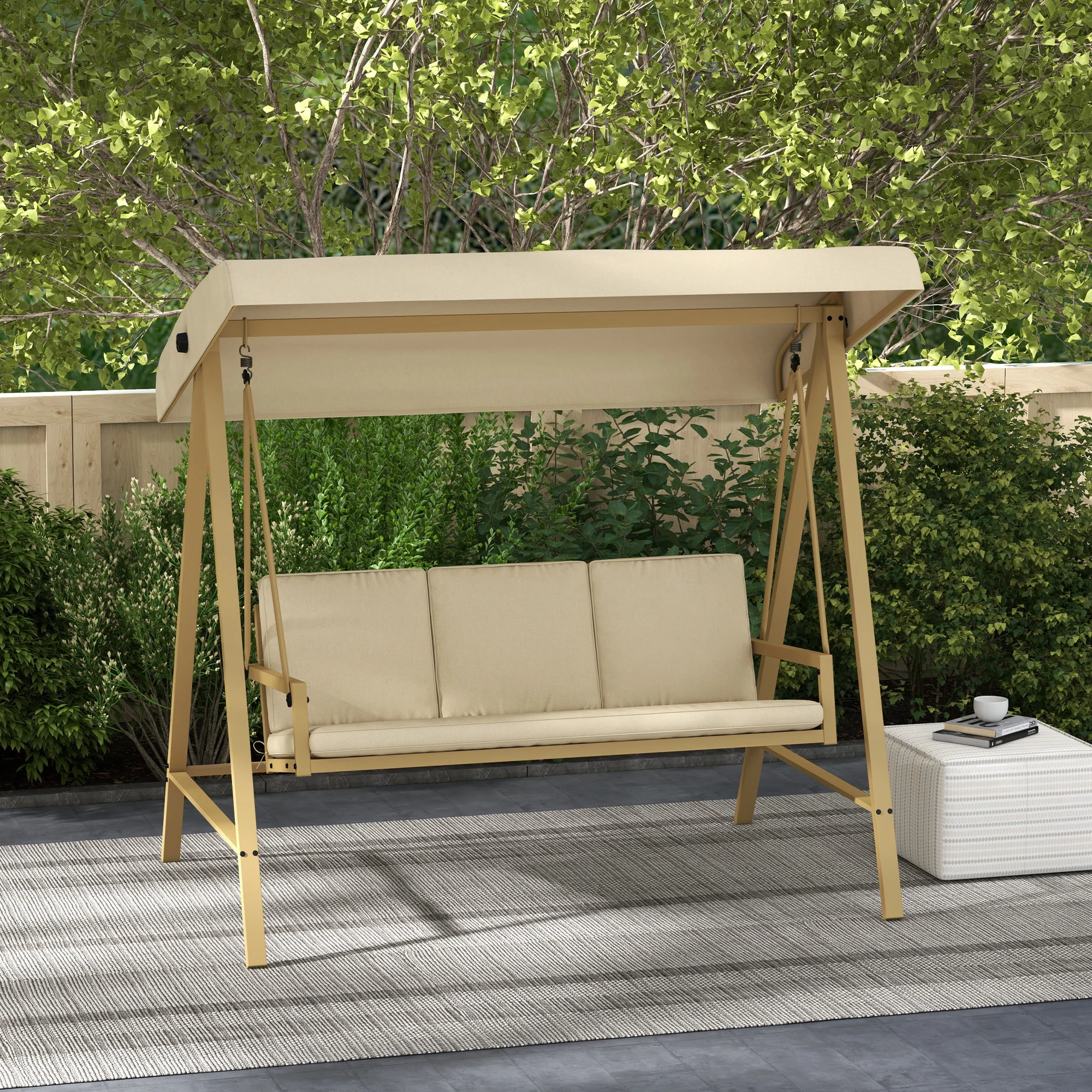 Outsunny 3 Seater Garden Swing Chair with Adjustable Canopy and Cushions - Image 2